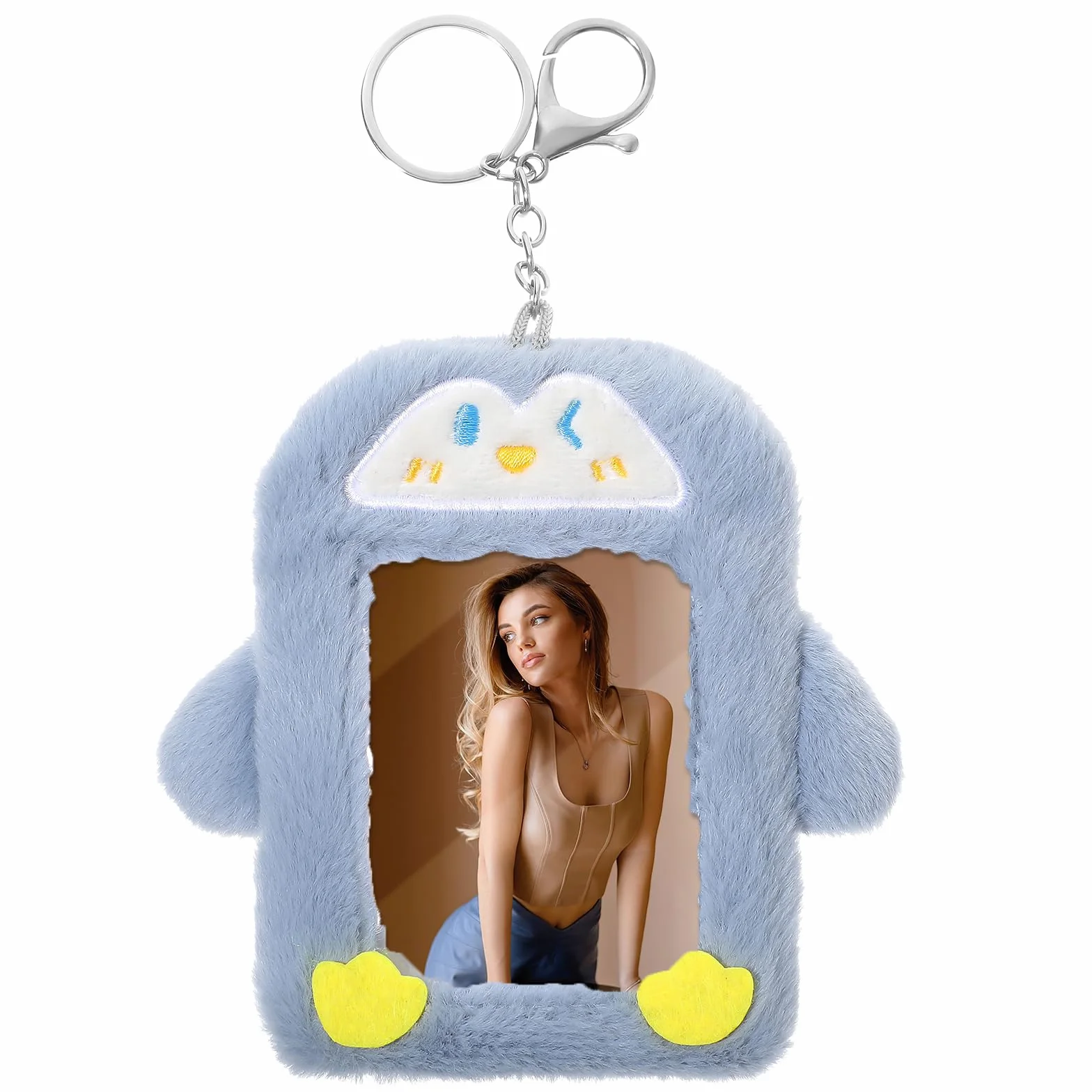 Mabor Śliczny uchwyt na fotokartkę K-Pop z brelokiem pluszowy kreskówka 7,6 cm idol album studencki torba na karty dowód osobisty etui mini uchwyt na zdjęcie rękawy ochronne artykuły p