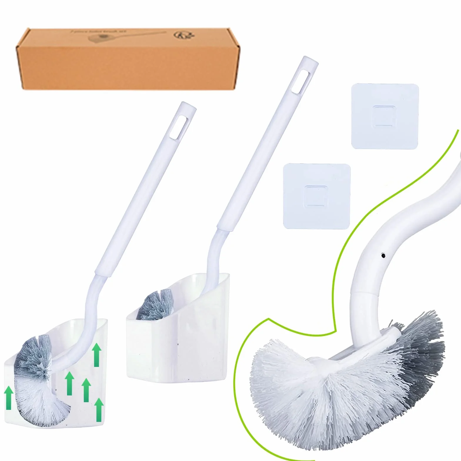 EINESIN 2 zestawy ulepszonej szczotki do toalety, plastikowa szczotka toaletowa z mocnym włosiem, wąska, kompaktowa szczotka do muszli klozetowej, wytrzymała, głębokie czyszczenie, biała