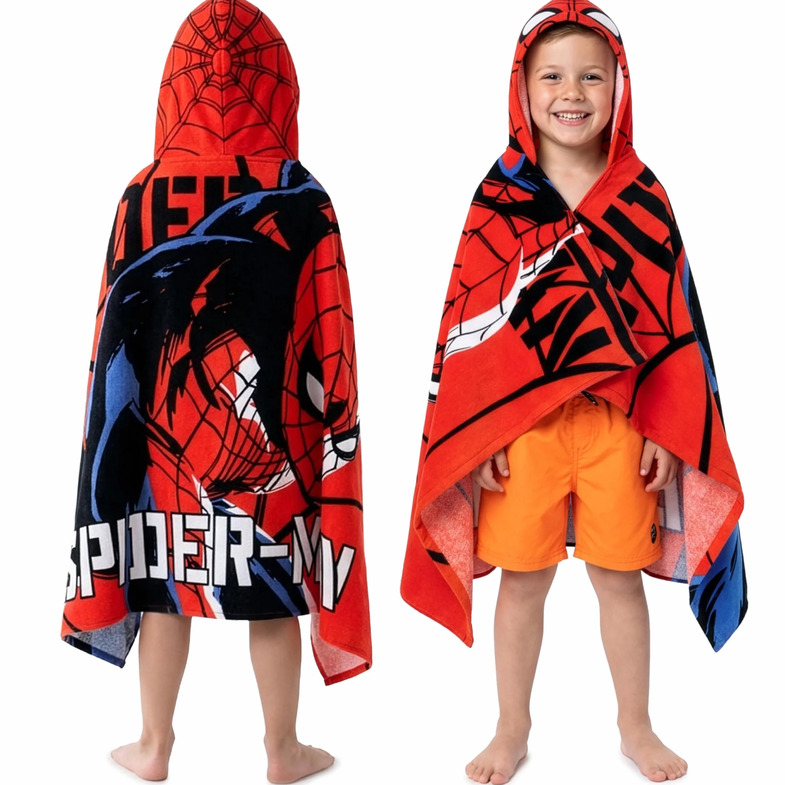 Marvel Spiderman ręcznik kąpielowy z kapturem dla dzieci, nastolatków, chłonny szlafrok, ponczo, ręcznik do pływania, kąpieli, pod prysznic, ręcznik plażowy niezbędne rzeczy na wakacje (czerwony