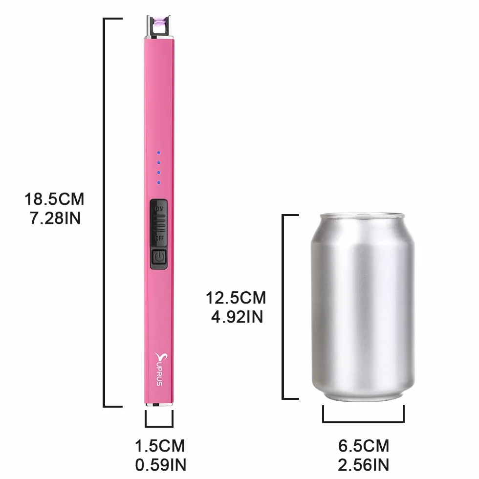 Suprus Zapalniczka świecąca w ciemności, elektryczna zapalniczka do świec, zapalniczka łukowa USB z blokadą zabezpieczającą, wiatroodporna, bezpłomieniowa (różowa)