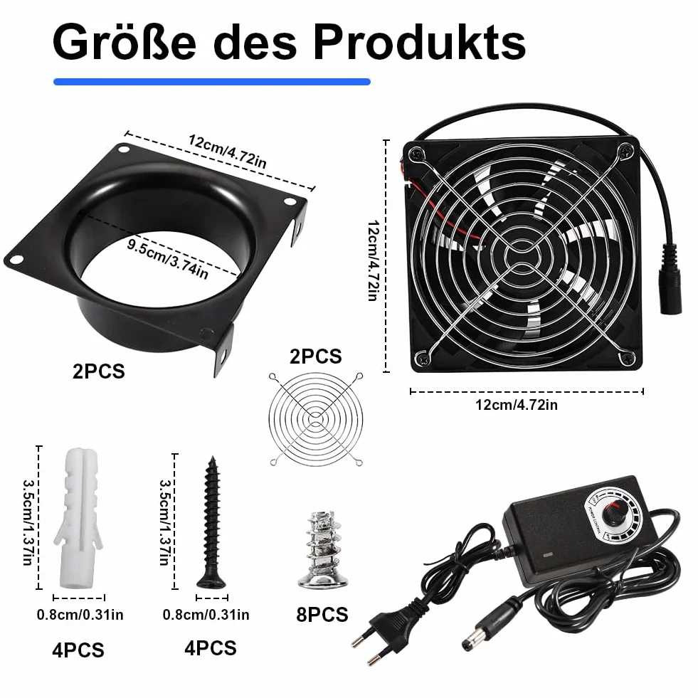 Wentylator rurowy 100 mm z regulatorem prędkości obrotowej – wentylator rurowy regulowany – wentylator osiowy z wtyczką EU, adapter kanałowy, siatka do namiotów uprawnych, szklarni, ogrodu