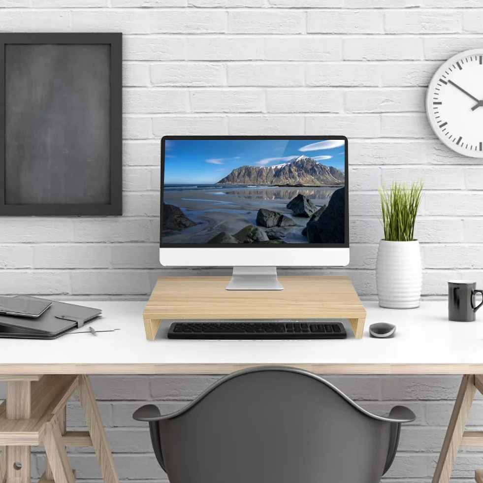 Podstawa monitora biurkowego, ekran komputera i podstawka na laptopa, stojak na monitor Półka na biurko Drewniany stojak na stół biurkowy, 50 x 20 x 7,7 cm (naturalny)