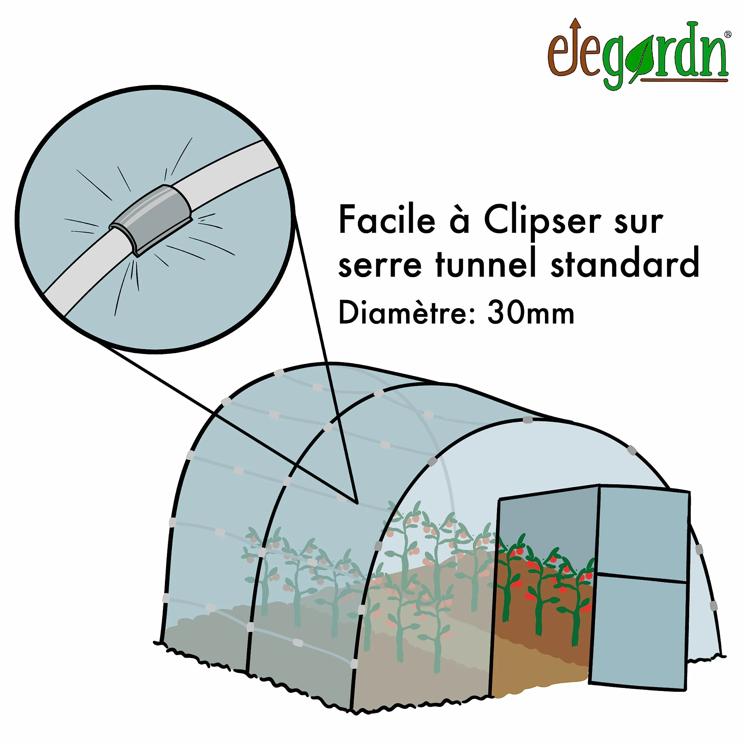 Elegardn Zestaw 20 klipsów szklarniowych 30 mm x 30 mm tunelowe klipsy do szklarni plandeka ogrodowa metalowe powlekane cynkiem