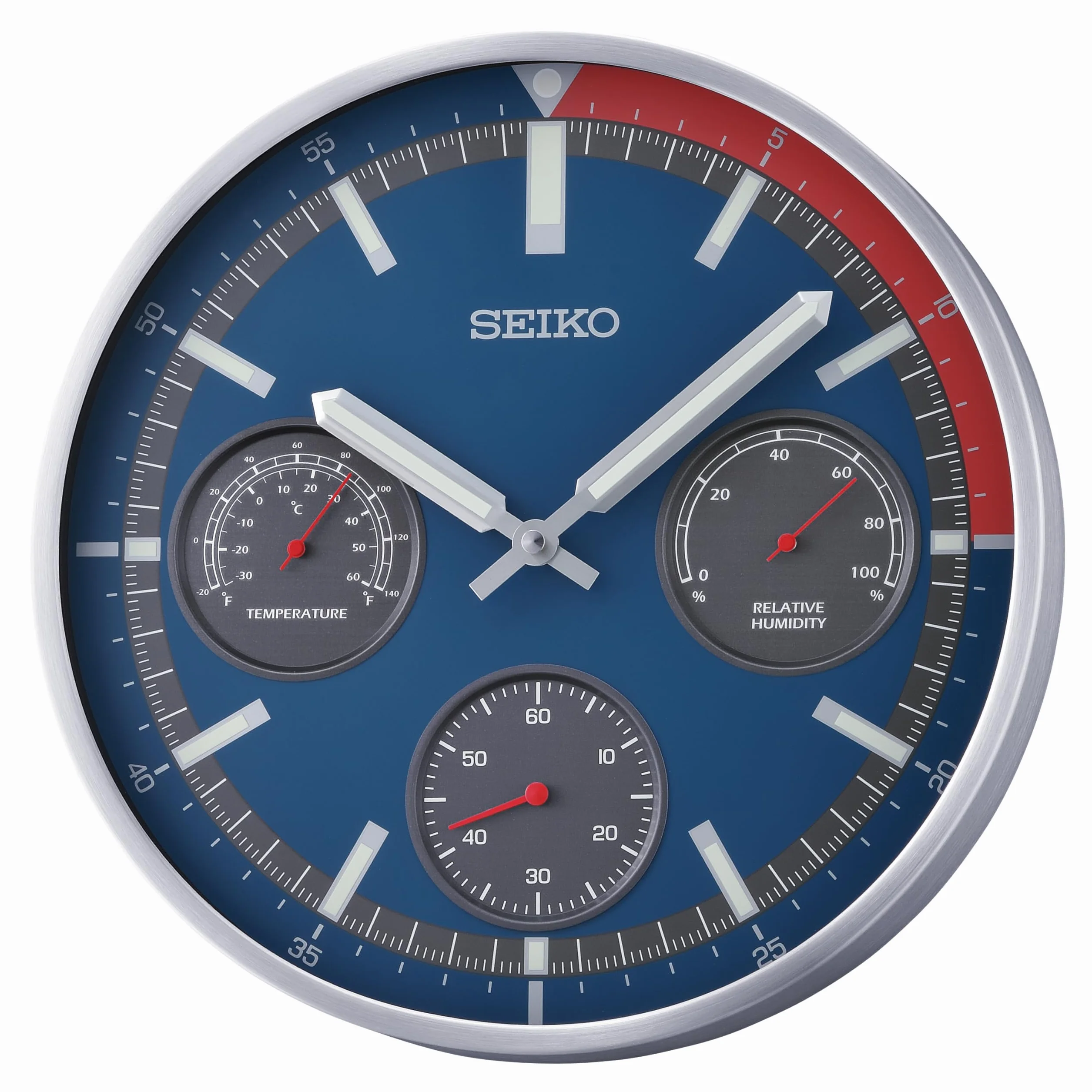 SEIKO Shelby II nietykający zegar ścienny, niebieski, 33 cm