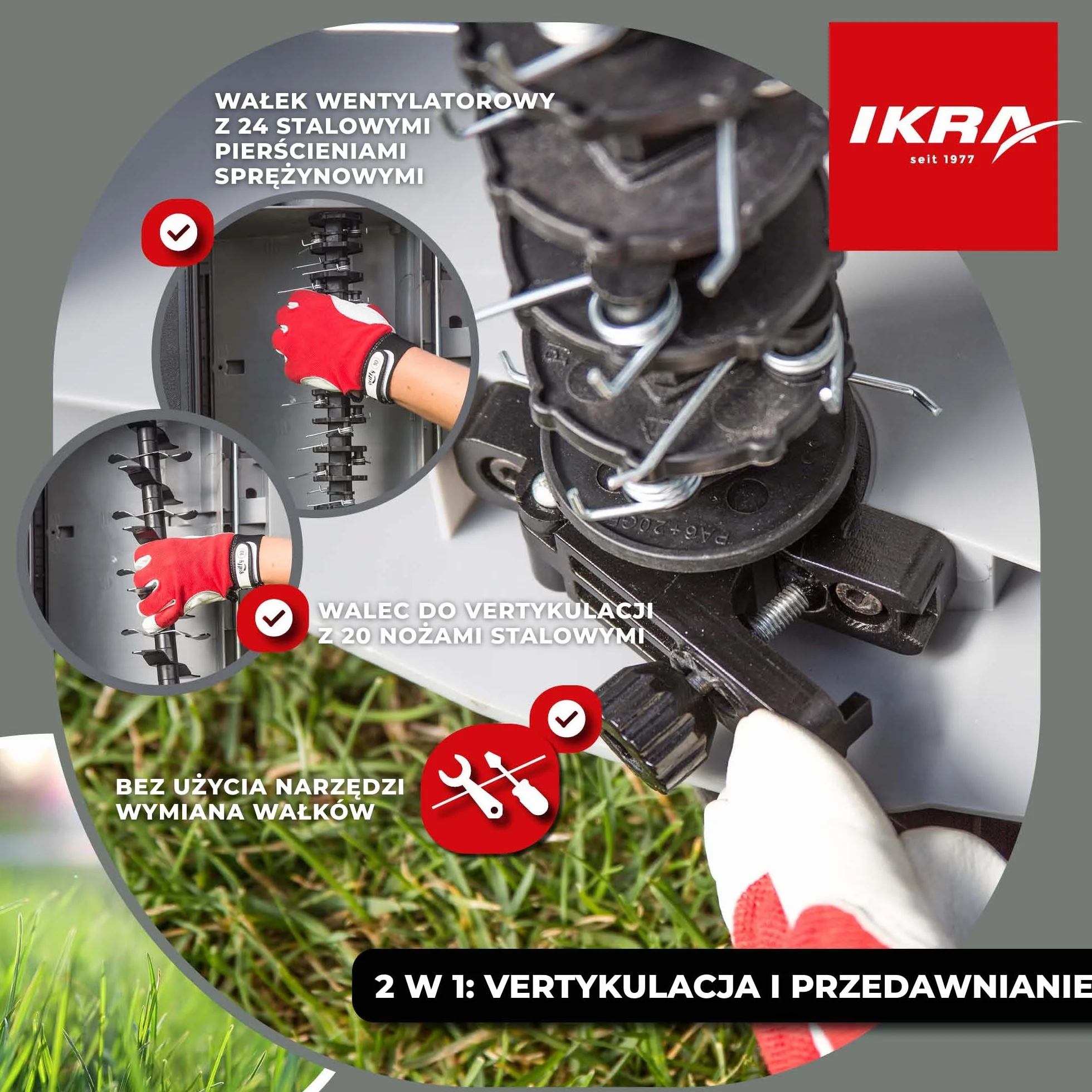 IKRA Aerator i Wertykulator elektryczny IEVL 2000, worek wychwytujący 55 l, szerokość robocza 40 cm, moc 2000 W