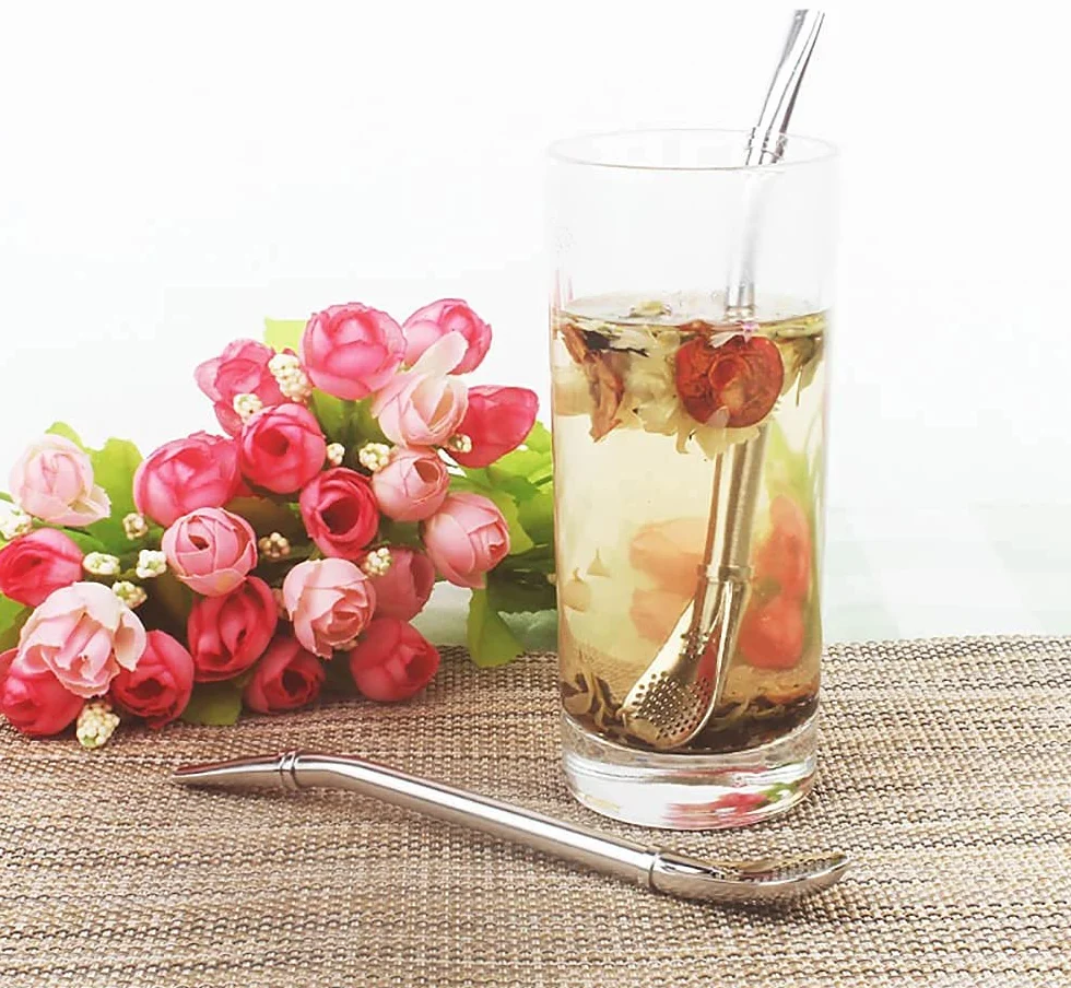 Słomka z filtrem ze stali nierdzewnej Bombilla do Yerba Mate, srebrna