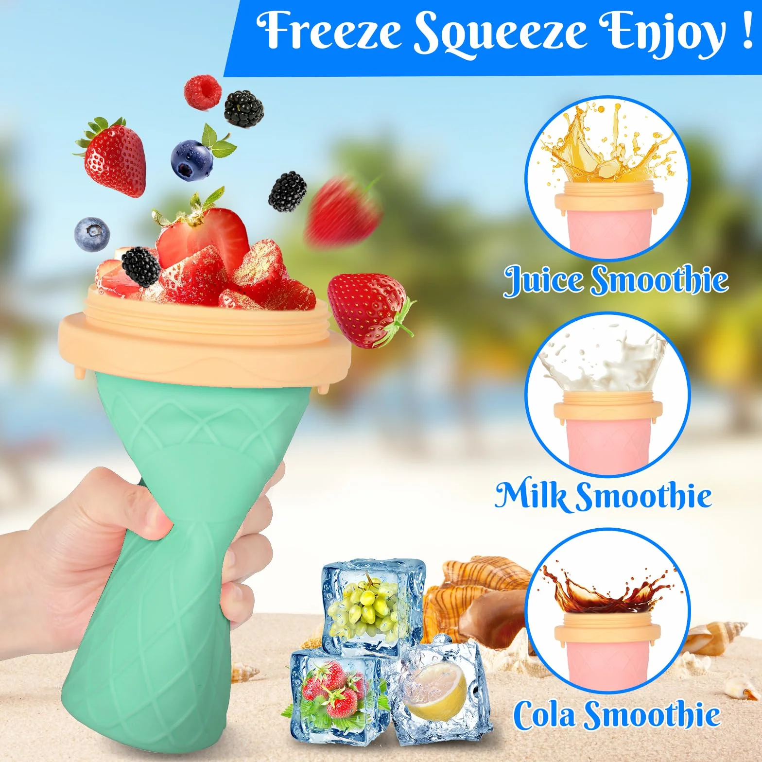 Silikonowe kubki do slushy DIY - Zestaw 2 sztuk ze słomką i łyżeczką 2 w 1