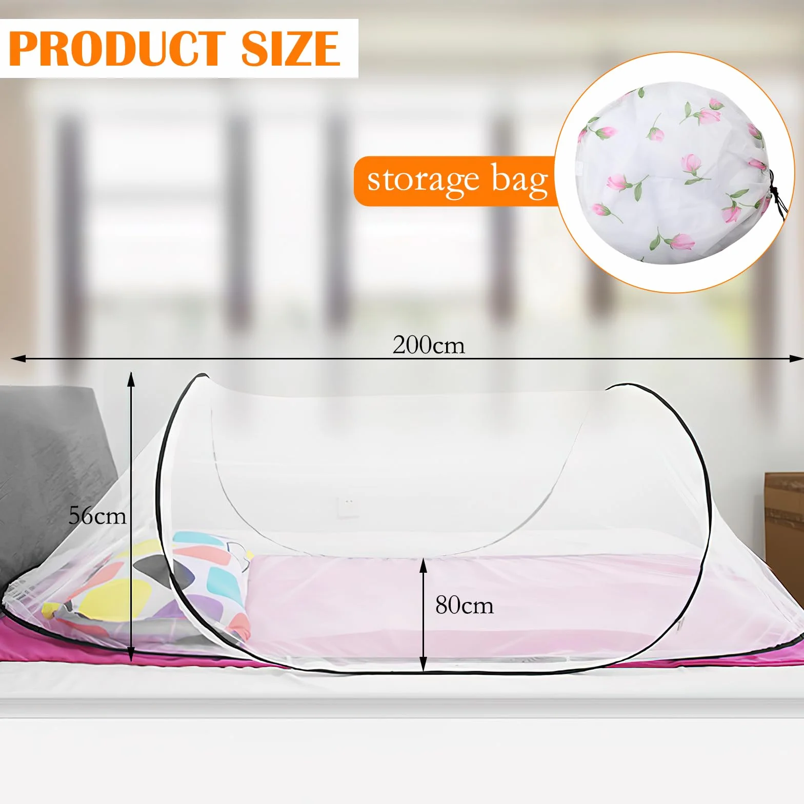 Moskitiera Pop Up 200 x 80 x 56 cm – do podróży, składana do pojedynczego łóżka