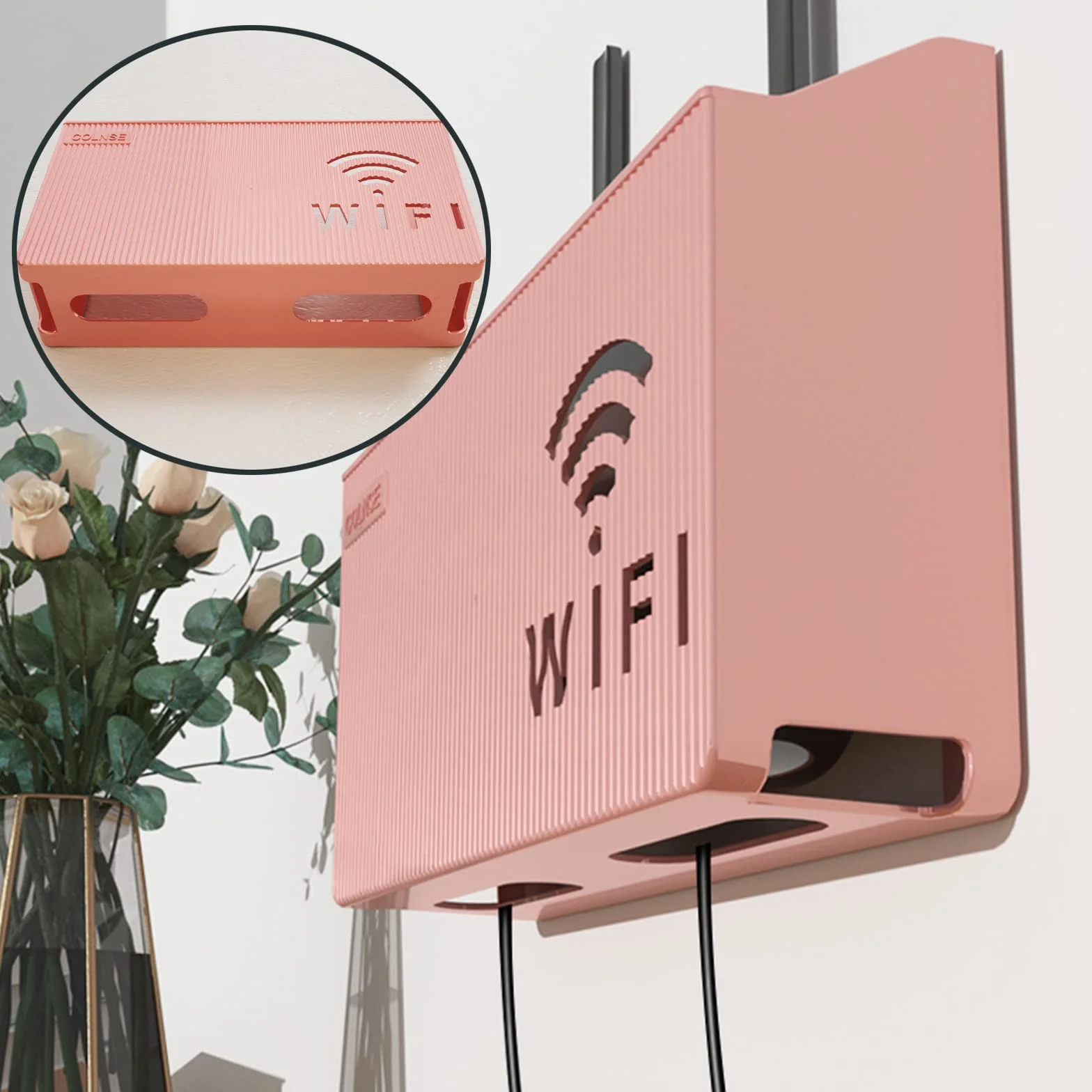 Router pudełko do przechowywania, na ścianę, Wi-Fi, router, regał ścienny, organizer na kable, do powieszenia na ścianie, kabel TV, schowek na ścianę, dekoracja ścienna (kolor: biały)