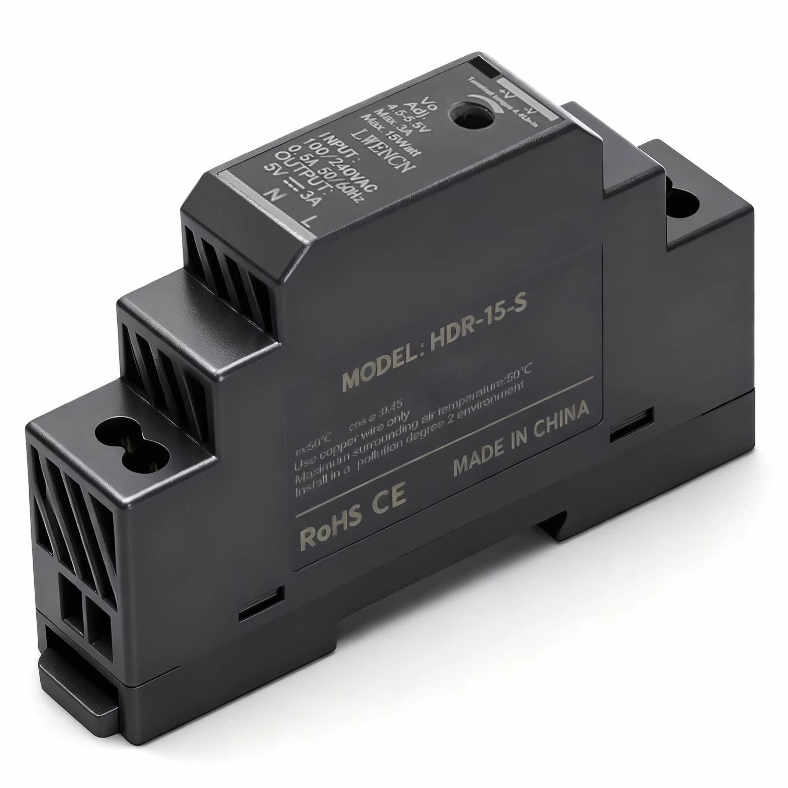 Zasilacz na szynę montażową 5 V DC 3 A 15 W – zasilanie na szynie DIN 100–240 V AC 50/60 Hz – kompaktowy transformator przemysłowy do automatyki domowej, szafy sterowniczej i oświetlenia LED