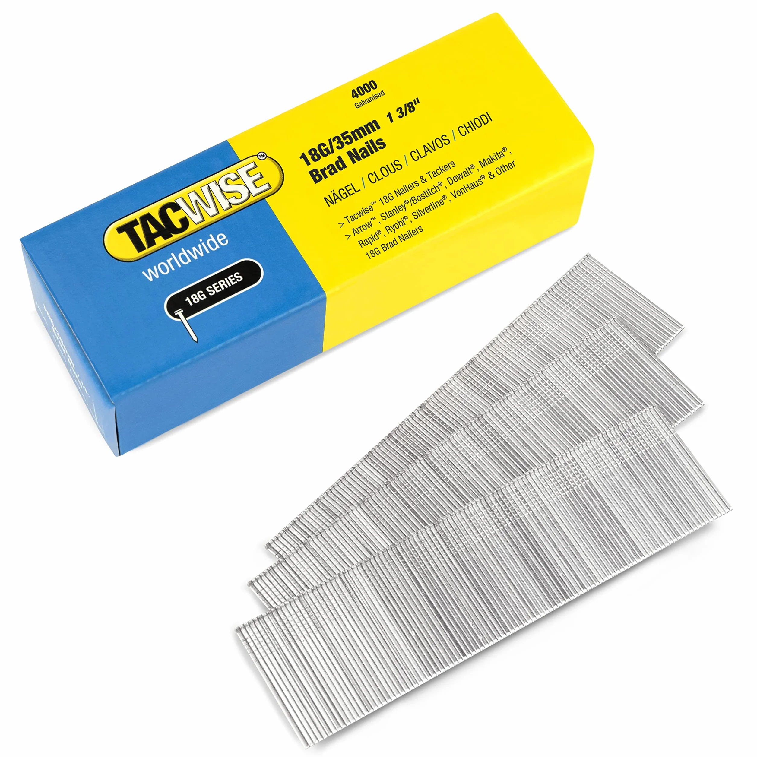 Tacwise 1713 Typ 18G / 35 mm ocynkowane gwoździe Brad, 4000 sztuk, srebrne