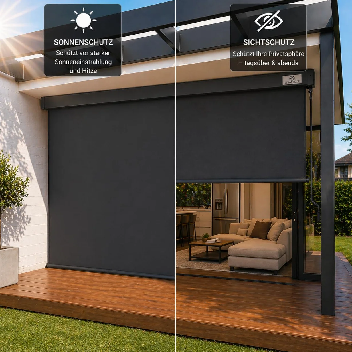 Markiza pionowa 160 x 250 cm, boczna markiza balkonowa, na zewnątrz, na patio, do ogrodu, ochrona prywatności, wodoodporna roleta przeciwsłoneczna, ochrona przed promieniowaniem UV