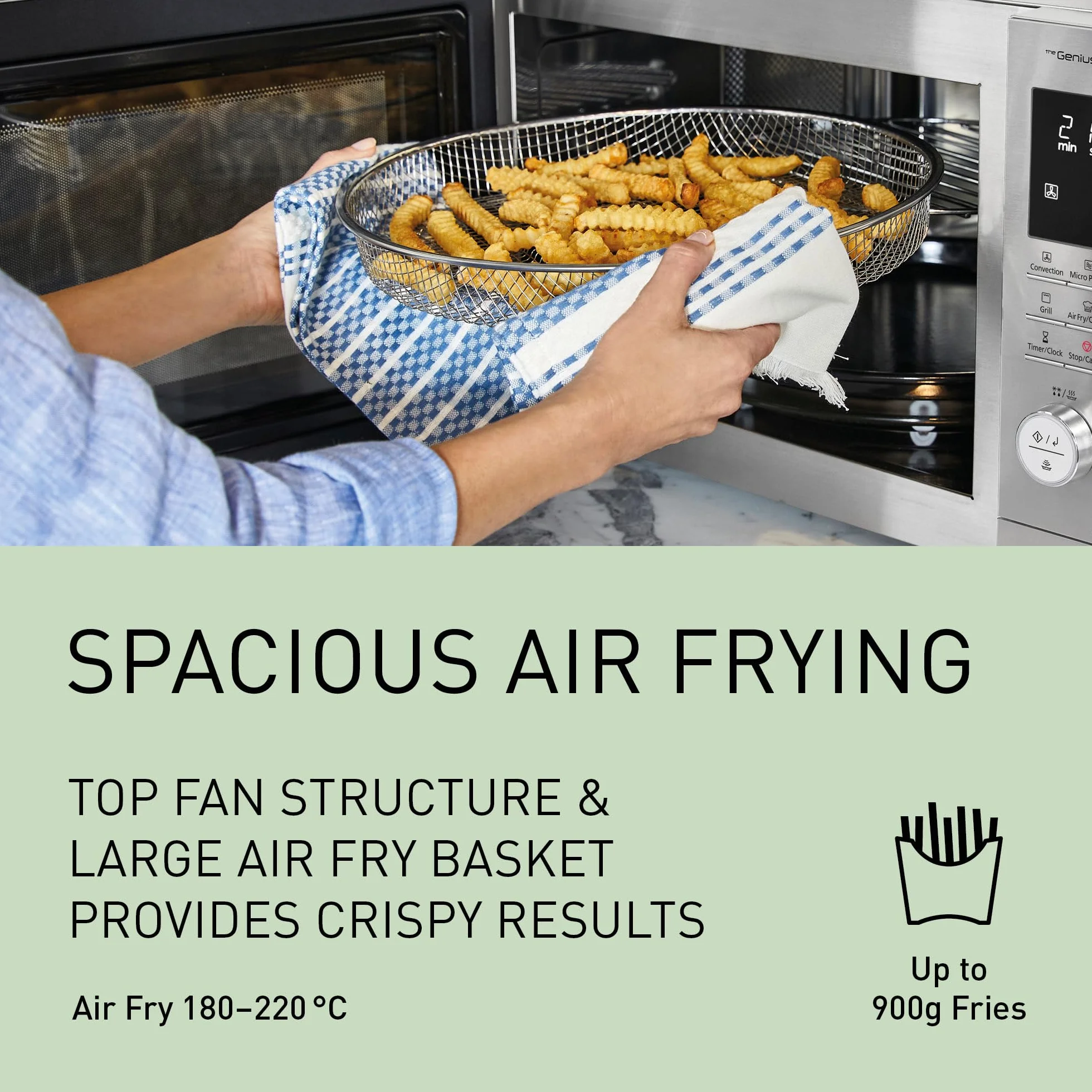 Panasonic NN-CD88QSEPG 34L Air Fryer kuchenka mikrofalowa kombi z grillem kwarcowym, 1000 W, automatyczne rozmrażanie, czujnik Genius, stal nierdzewna, srebrna