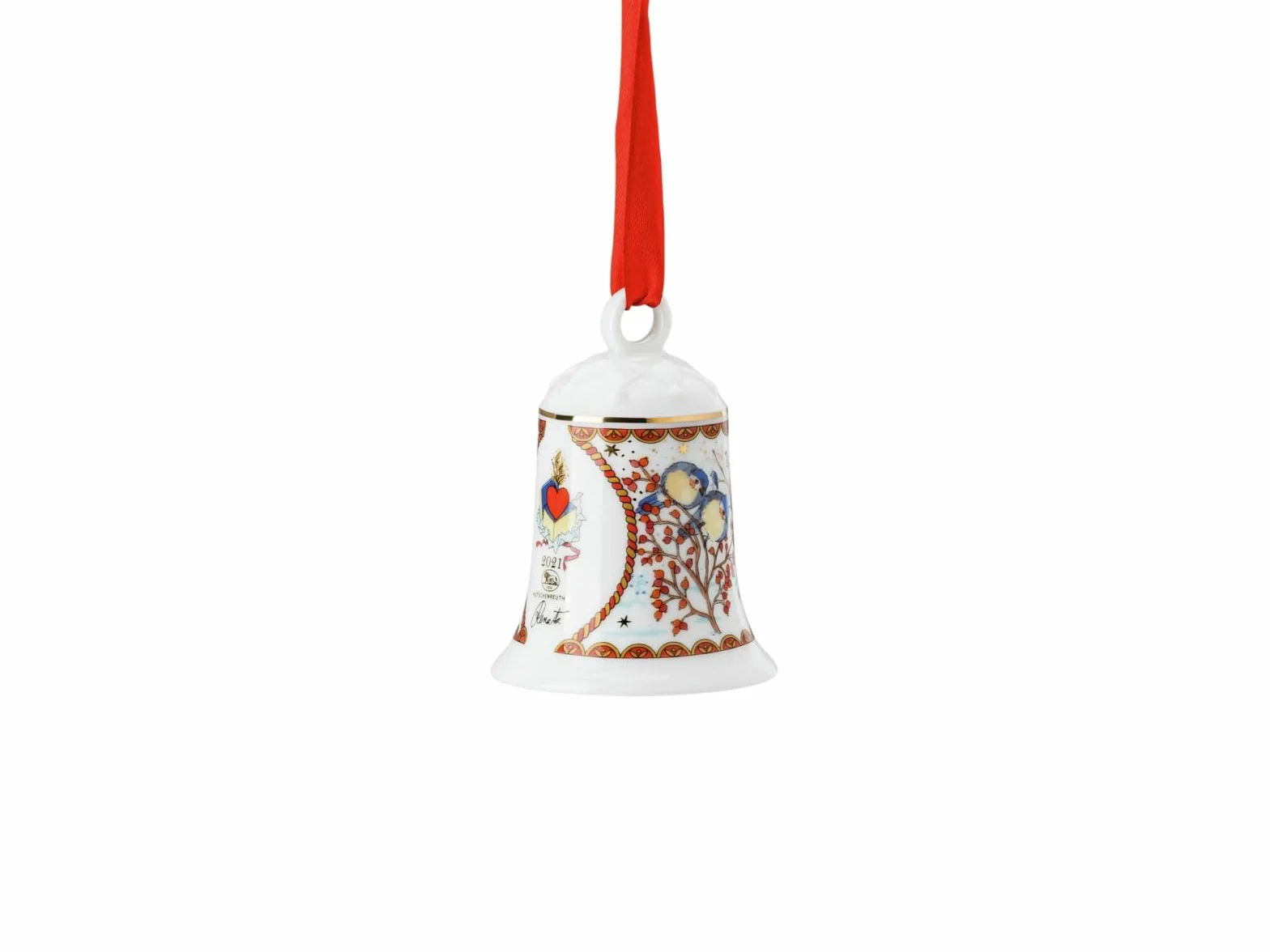 Hutschenreuther 2021 Porcelański dzwonek bożonarodzeniowy, prezenty świąteczne, 7 cm, wielokolorowy