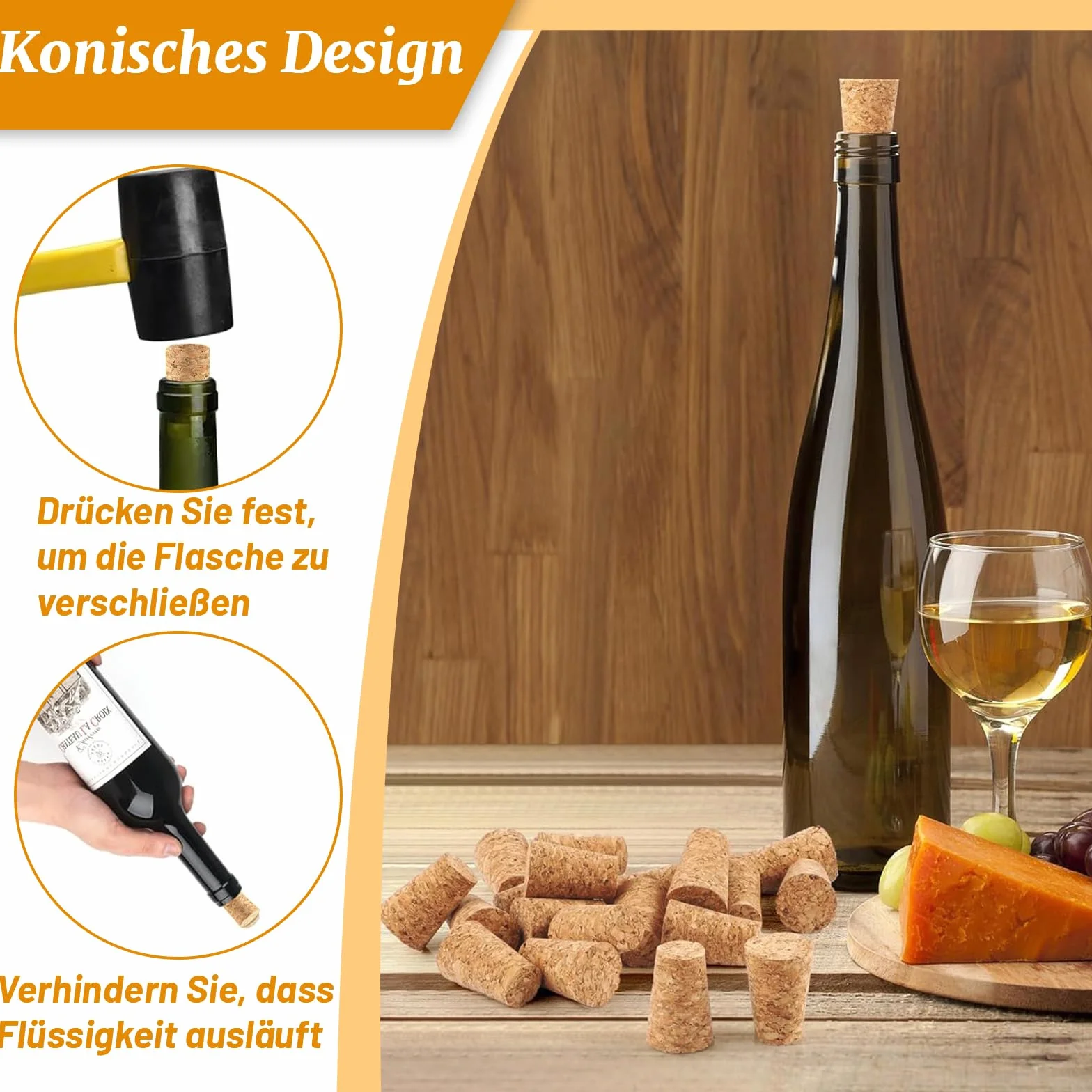 MAEXUS 40 sztuk korków naturalnych stożkowych do wina wielokrotnego użytku