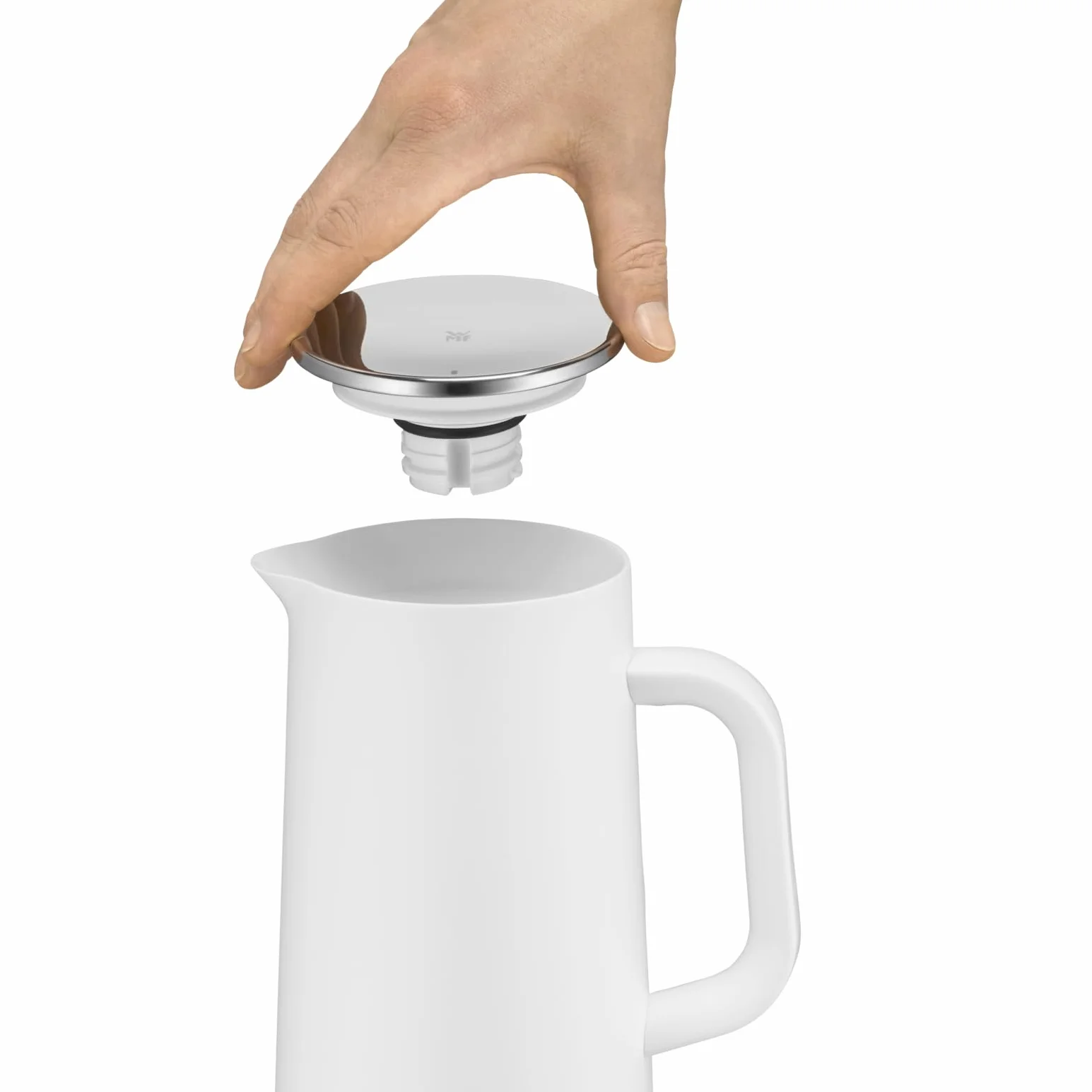 WMF Termos próżniowy Impuls, wkładka do szklanki do kawy i herbaty Twist Lock utrzymuje napoje przez 24 godziny na zimno i ciepło, 1 sztuka (1 x 1,0 l) biała
