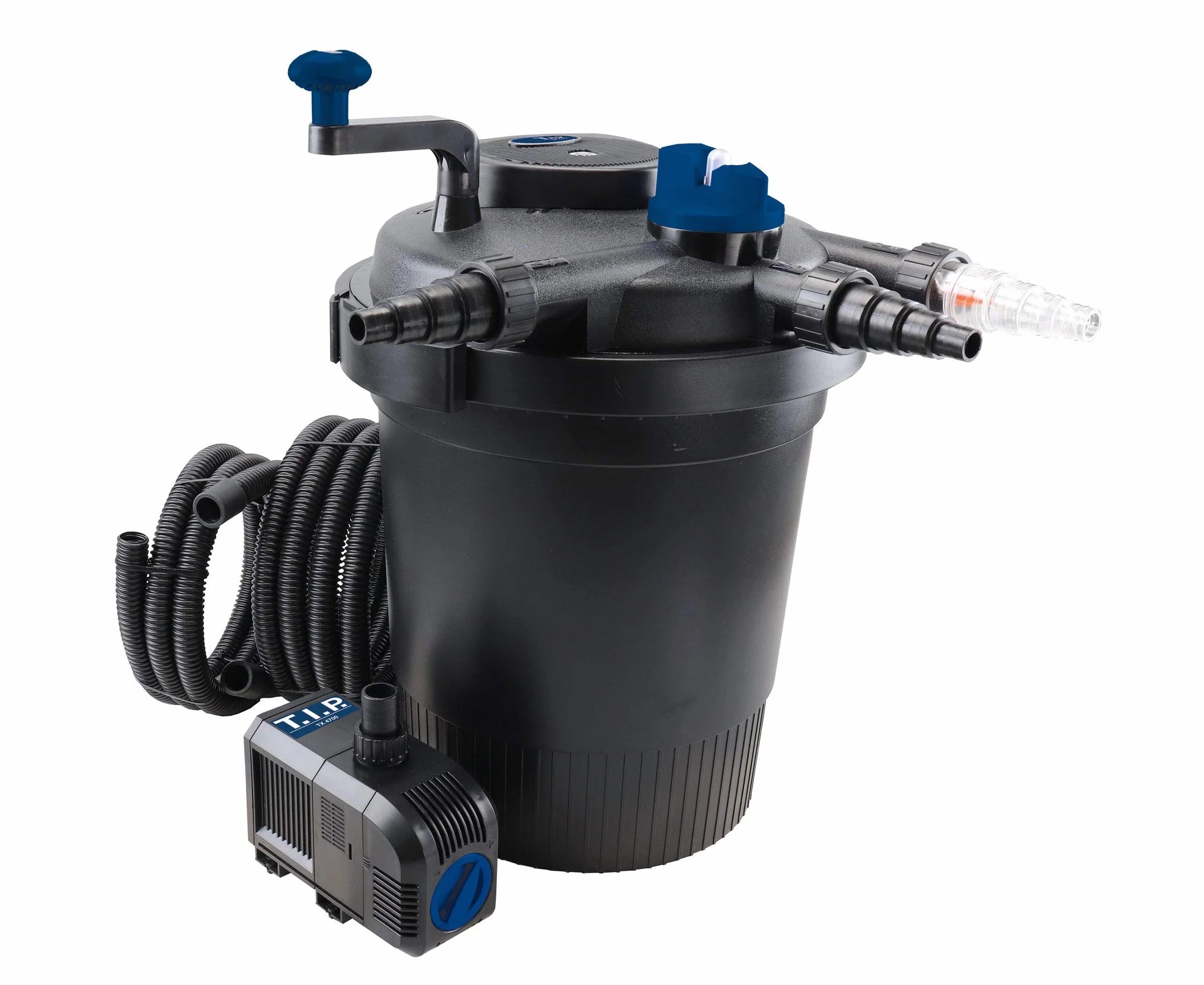 T.I.P. Filtr Stawowy - Zestaw Filtra Ciśnieniowego (15 000 l obj. stawu, 4 500 l/h, UV-C 13 W, funkcja płukania zwrotnego, z pompą, promiennikiem UV-C, wężami, materiałem filtracyjnym) TFP 15000 UV 13