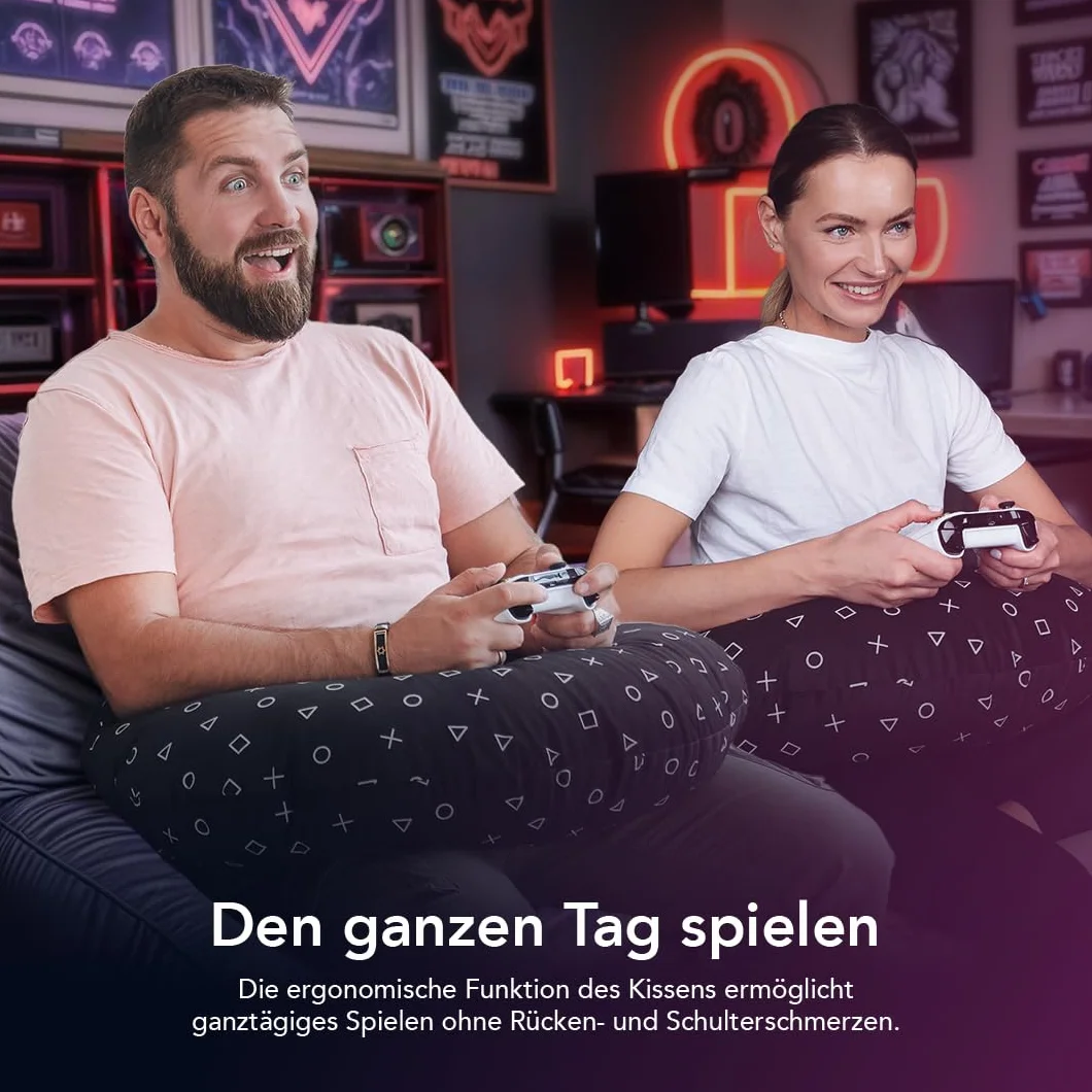 Poduszka gamingowa do PlayStation, Xbox i PC | poduszka dla młodzieży i dorosłych | wygodna poduszka dla graczy do podparcia ramion i ramion | poszewka nadająca się do prania | idealna na długie sesje