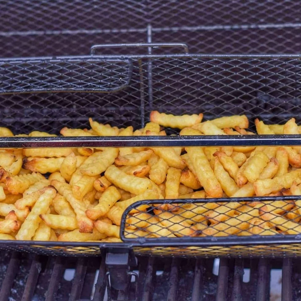 BBQ-Toro Koszyk do grilla ze stali nierdzewnej na obrotowy rożen | 42,5 x 21 x 16 cm | uniwersalny rondell do grilla gazowego i wielu innych | obrotowy kosz, okrągły kosz