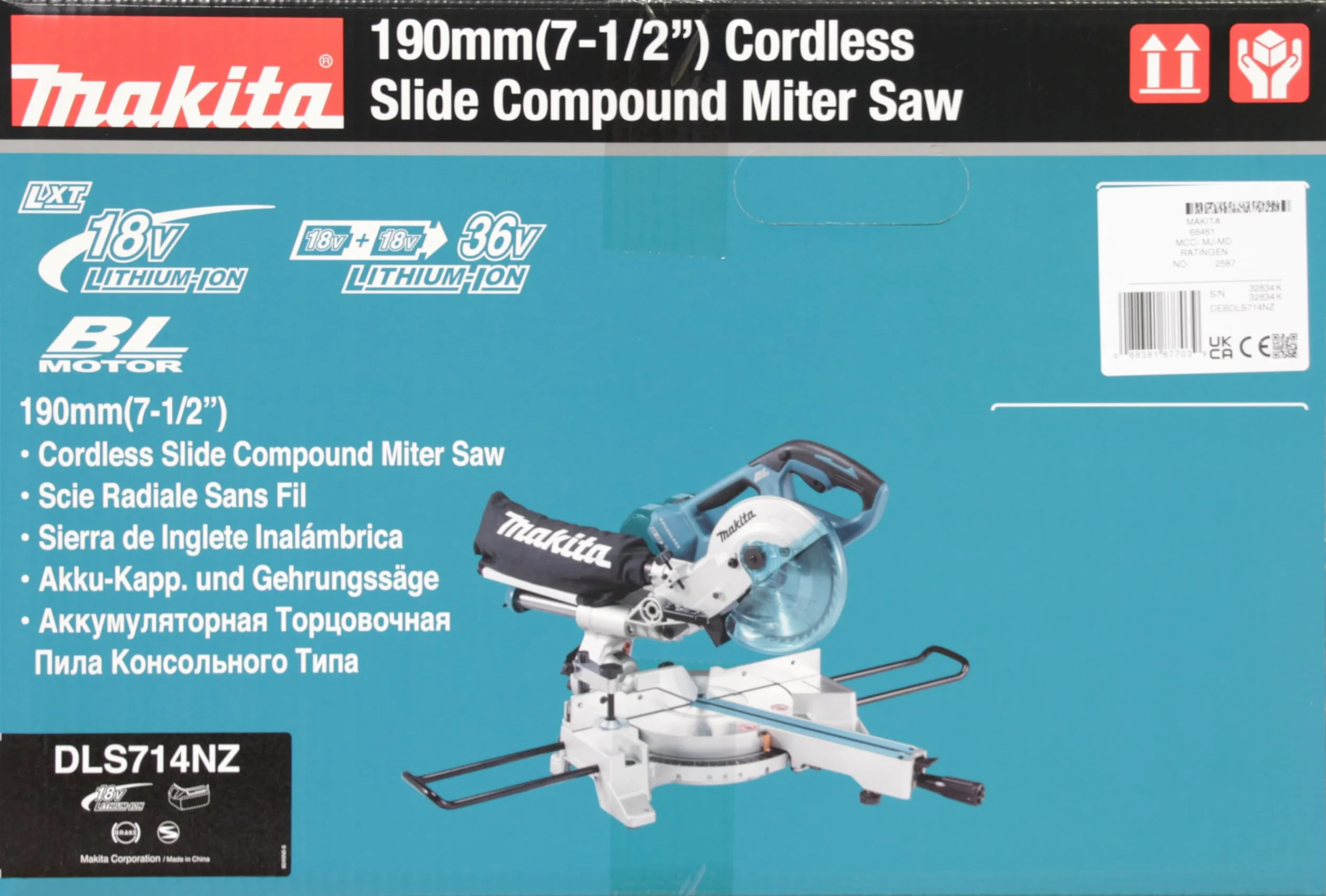 Makita DLS714NZ Twin 18V, 36V, Litowo-Jonowa LXT Bezszczotkowa Piła Ukośna 190 mm – Baterie i Ładowarka Nie Są Dołączone