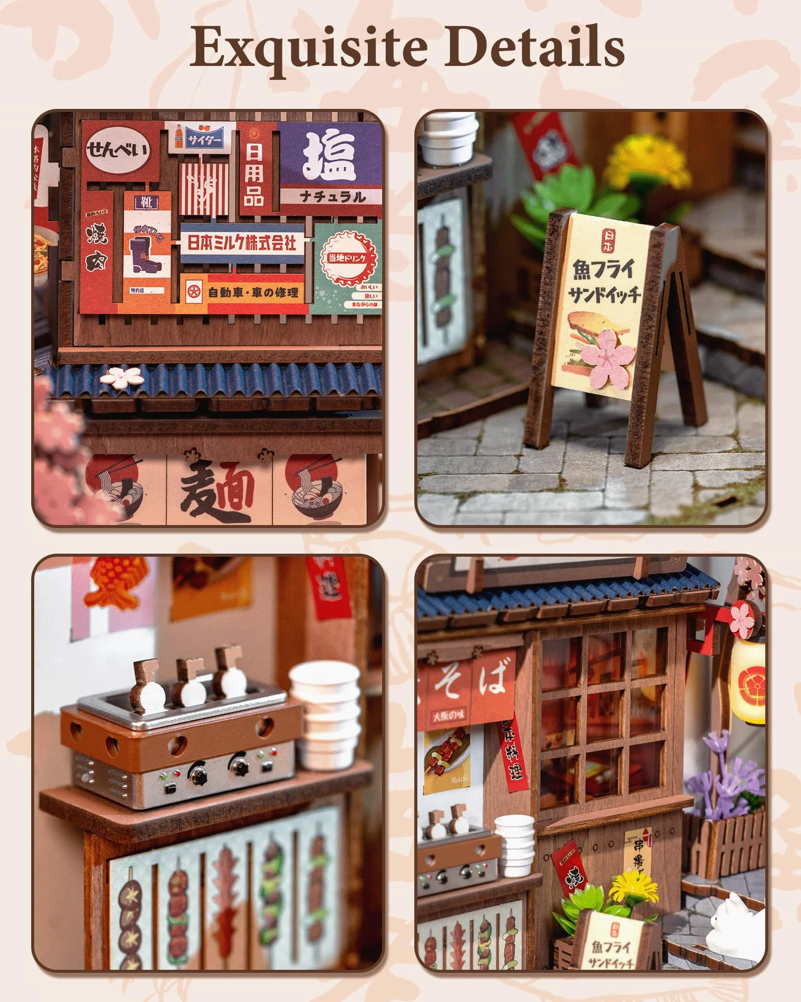 Rolife Book Nook Kit Sakura Wine Alley Booknook Japoński Styl Izakaya DIY Miniaturowy Zestaw Domku dla Dorosłych do Budowania Prezent na Boże Narodzenie i Urodziny Dekoracja Półki na Książki Zestaw