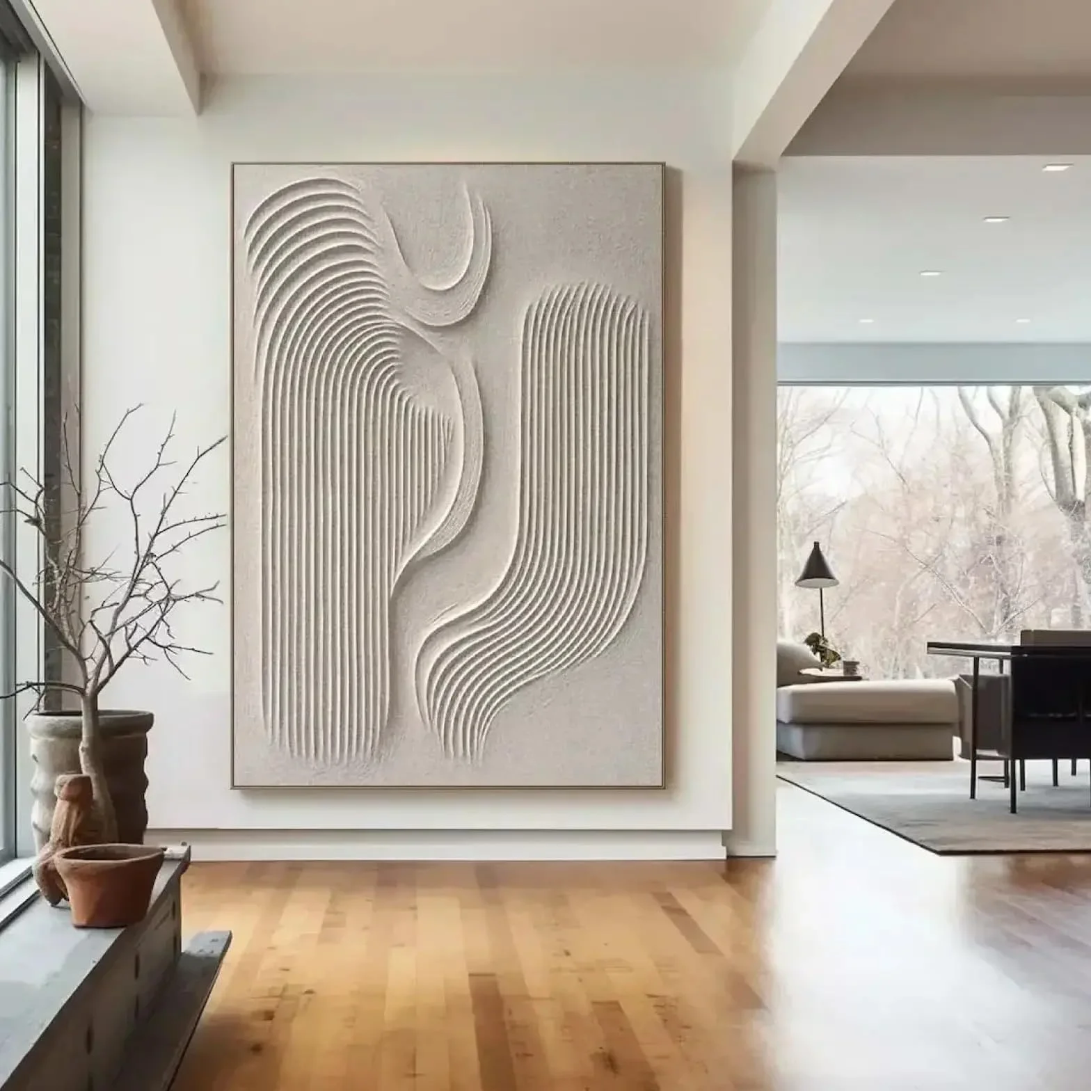 LMYCHENG Duży beżowy teksturowany obraz 3D, abstrakcyjne plakaty na płótnie gipsowe, obrazy ścienne Wabi Sabi, minimalistyczny nowoczesny wystrój 80 x 120 cm bez ramki