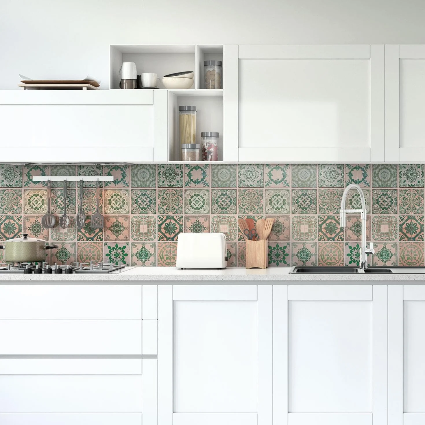 WALPLUS 15 cm (6") 24 szt. vintage zielone antyczne azulejo naklejki na płytki ścienne odklej i przyklejaj backsplash samoprzylepne winylowe dekoracja domu salon sypialnia rozpryski do kuchni płytki farba przyklejana na kafelkach