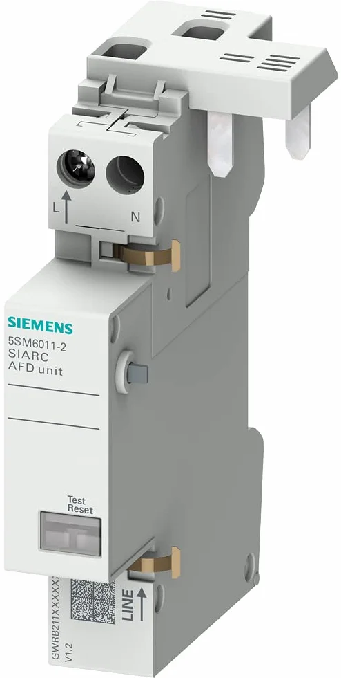 Siemens 5SM60112 blok wyłączników przeciwpożarowych AFDD 230 V 1-16 A, łatwy montaż na przełącznikach LS lub FI/LS, 1P+N (1TE)