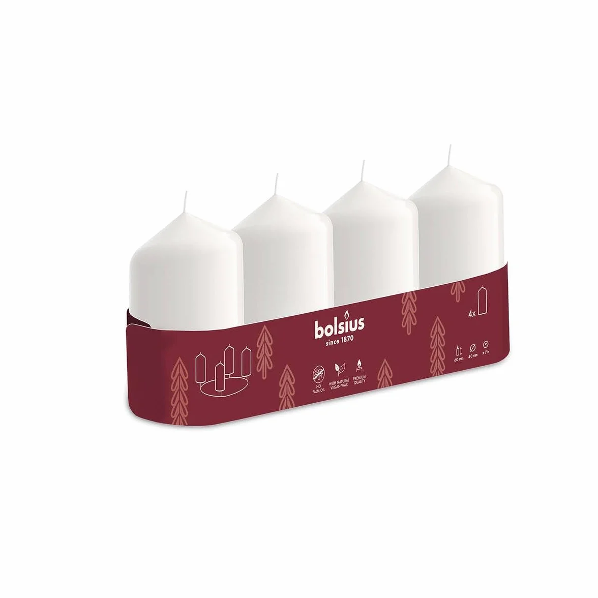 Bolsius – Świeca adwentowa – biała – 6 cm – Zestaw 4 sztuk – Świeca dekoracyjna – Z naturalnym woskiem roślinnym – Bez oleju palmowego
