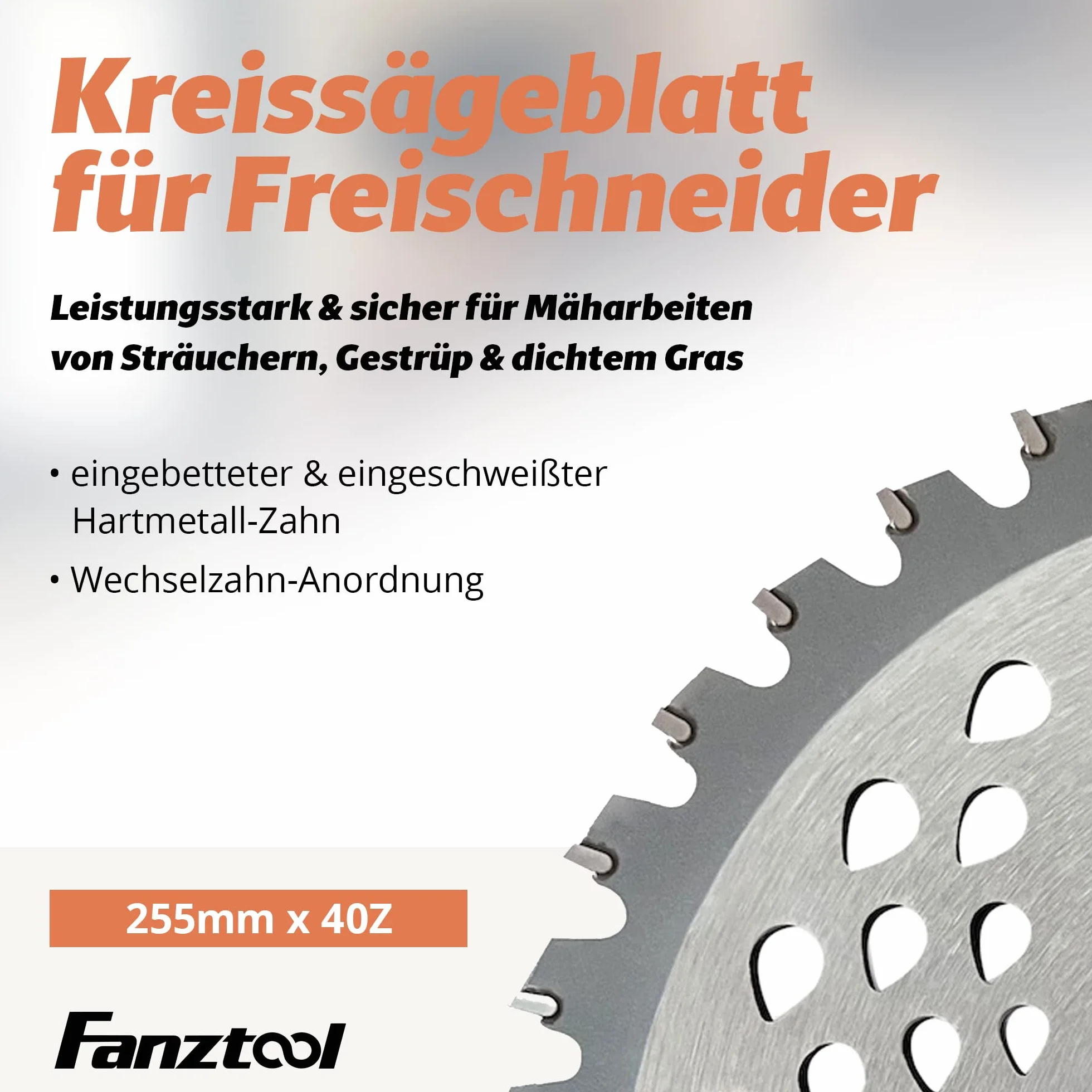 Fanztool Brzeszczot do piły tarczowej, ostrze z ochroną zębów do prac koszących, zapasowy nóż do podkaszarki akumulatorowej i benzynowej podkaszarki do trawy i kos spalinowych (40Z)