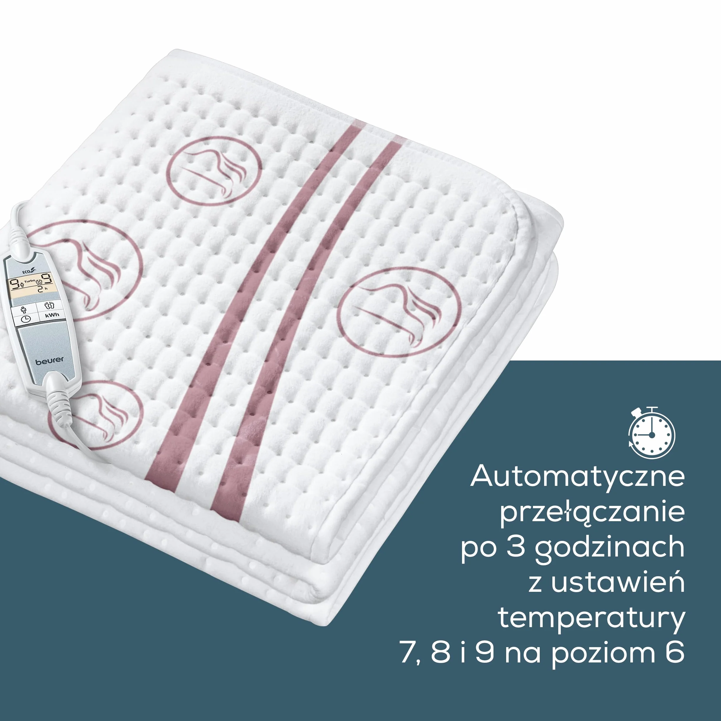 Beurer UB 90 nakładka elektryczna na łóżko, przytulny koc ogrzewający z dwiema strefami temperatury i 9 ustawieniami temperatury każda, z automatycznym przełączaniem wstecznym i eko-kontrola