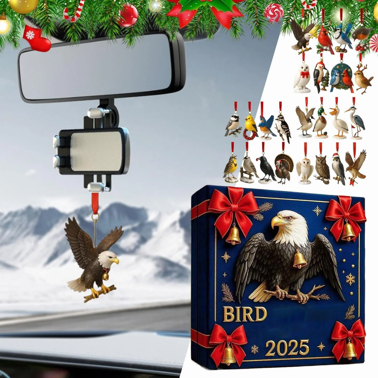 Kalendarze adwentowe Bird 2025, kalendarz odliczający do Bożego Narodzenia z 24 różnymi 2D akrylowymi zawieszeniami z ptakami, 2D akrylowe zawieszenia z ptakami na dekorację wiszącą dla miłośników