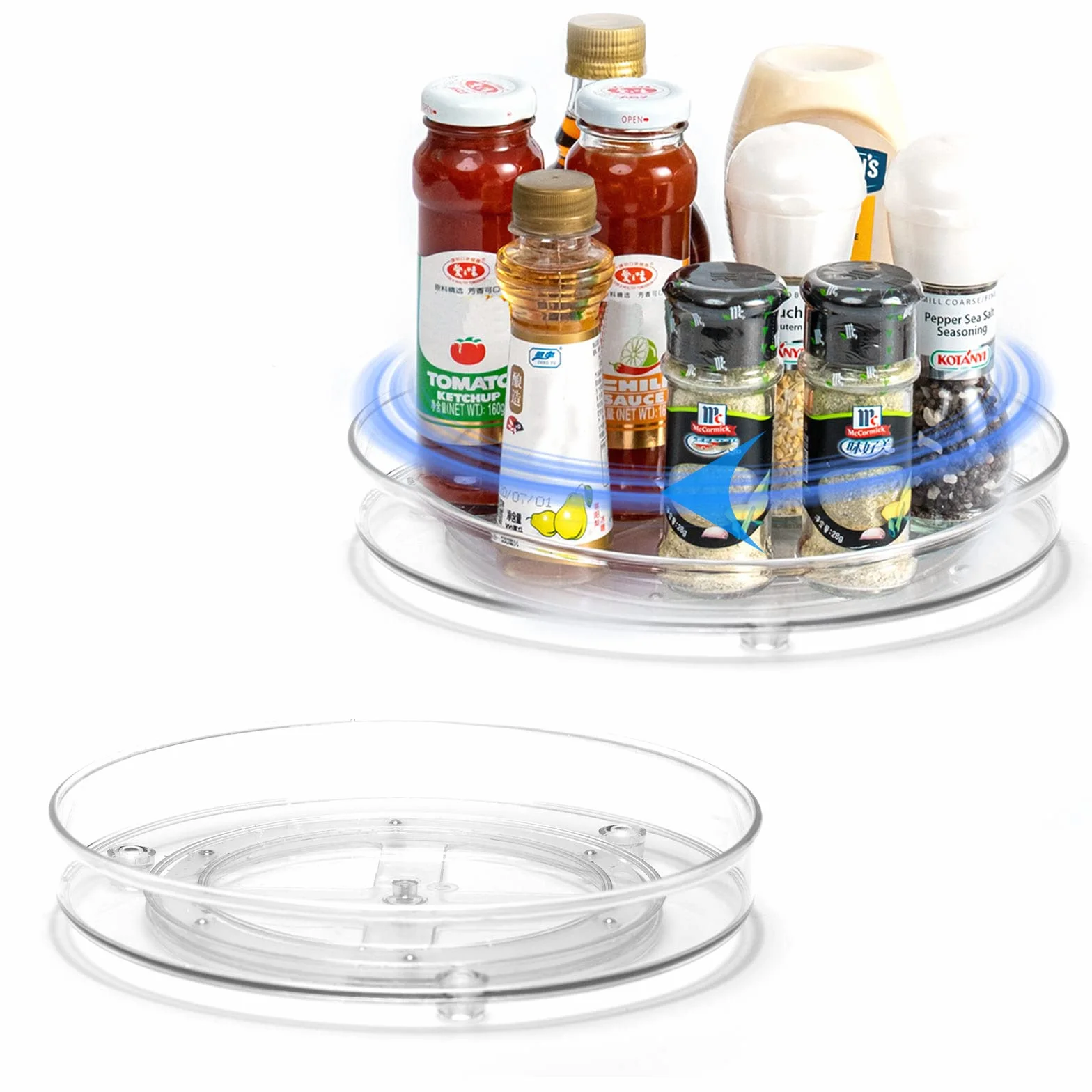 LUZOON Kitchen Organizer 2-Pack Obrotowy plastikowy stojak na przyprawy przezroczysty