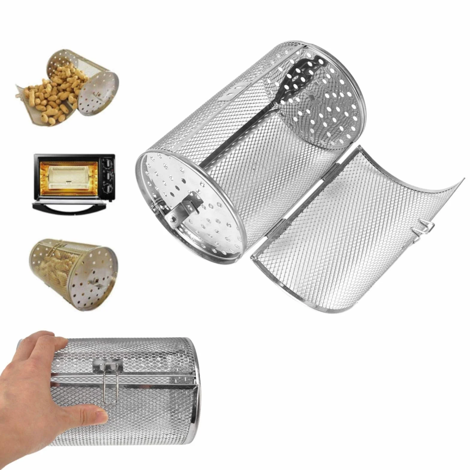 Stal szlachetna Barbecue Shop naczynia do pieczenia Rotisserie kosz do kuchni domowej ziarna kawy grill bębenek do pieczenia nakrętka do pieczenia pieca kosz orzecha ziemnego 12 x 18 cm