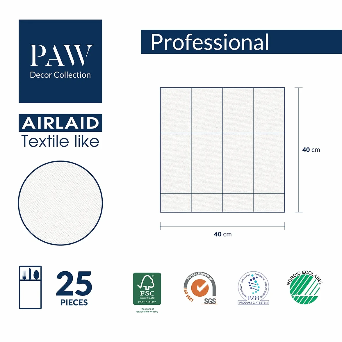 Serwetki z Airlaid PAW 25 sztuk naturalne zielone paski lniane na wesele chrzest komunię