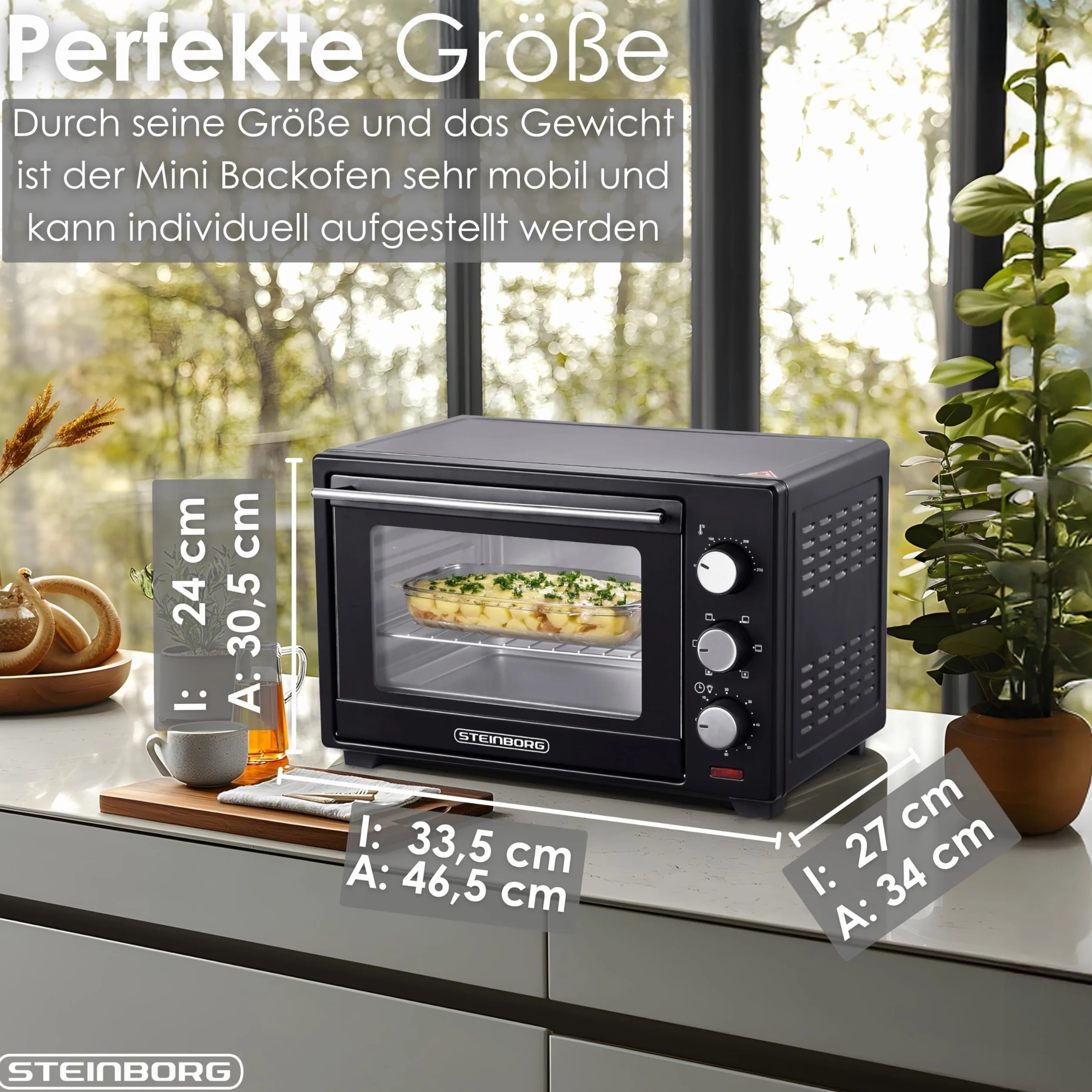 Steinborg mini piekarnik z termoobiegiem 1600 W 25 litrów piec do pizzy