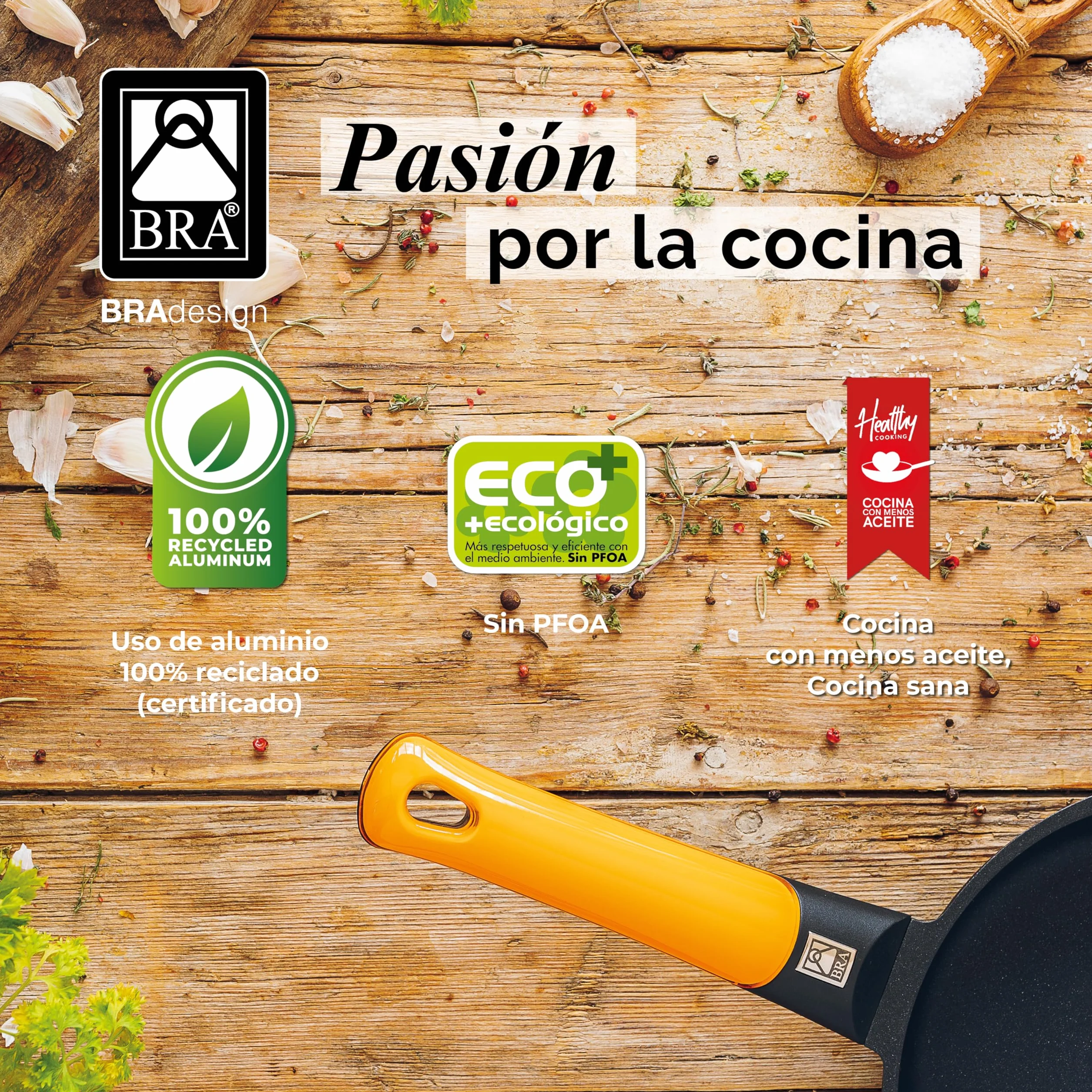 Zestaw 3 patelni odlew aluminiowy z powłoką nieprzywierającą 20-24-28 cm pomarańczowy