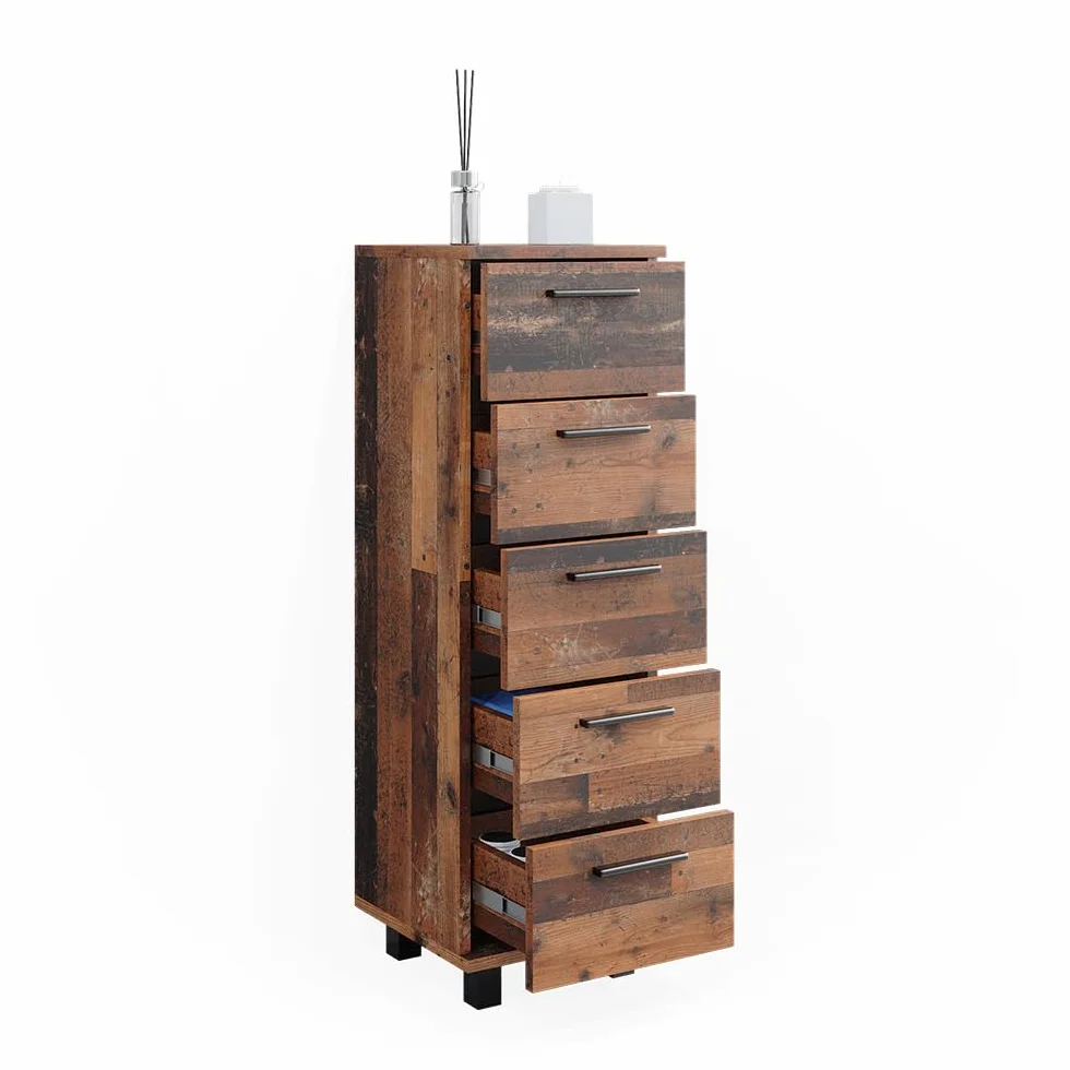 Vicco Szafka Midi "Ilias", Rustykalny dąb, 30 x 95 cm z 5 szufladami