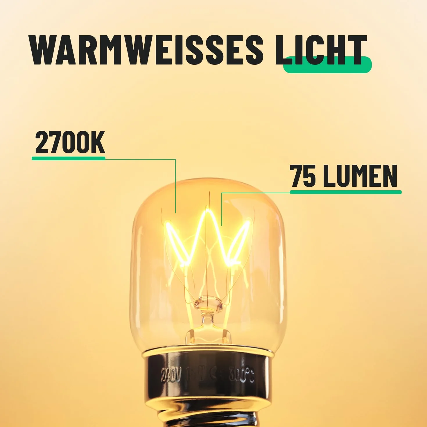 greate Lampa do piekarnika, E14, 15 W, 2 sztuki, odporna na temperaturę do 300 stopni, do piekarnika, grilla, lampy solnej, kuchenki mikrofalowej – żarówka do piekarnika z kapsułką T22, 75 lumenów i