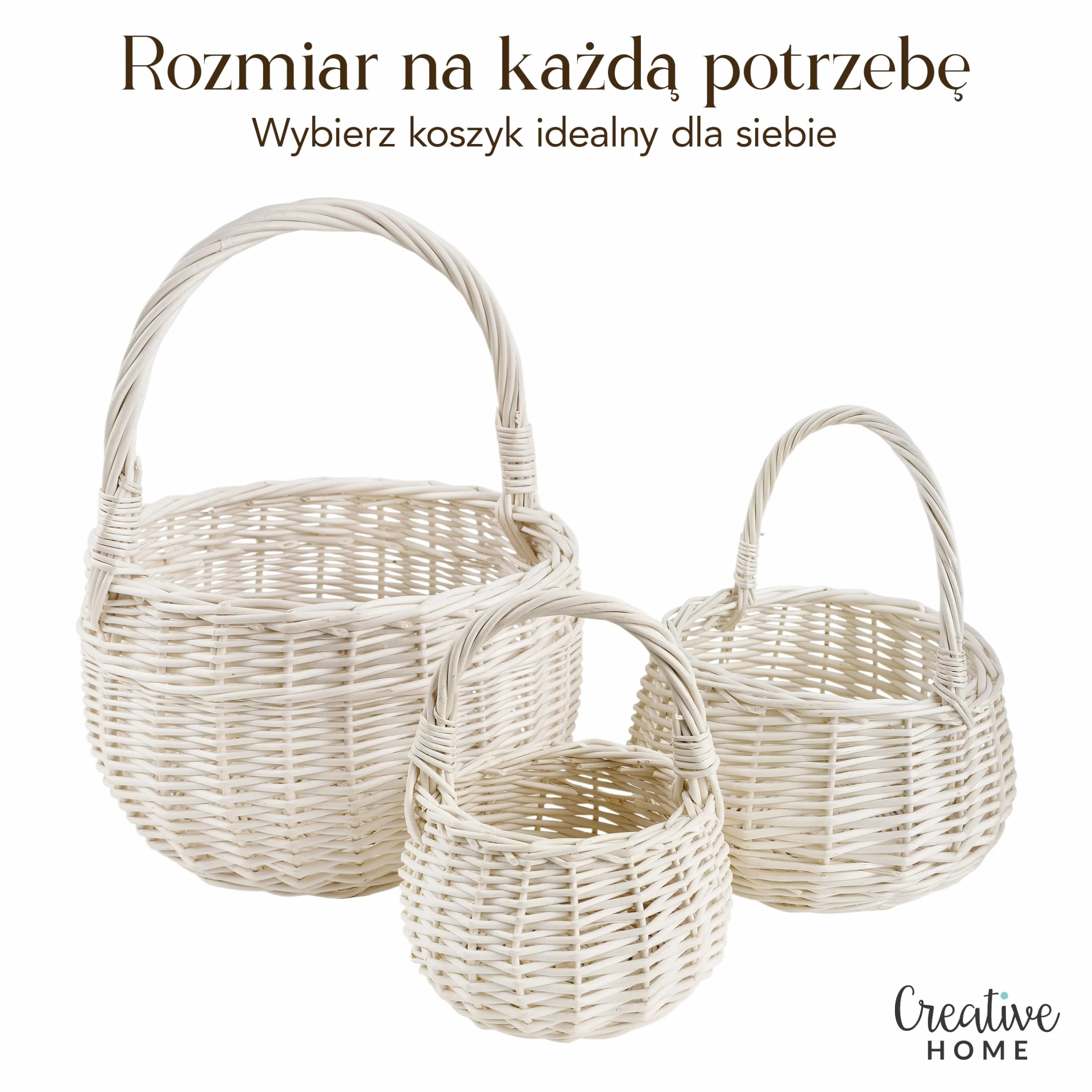 Creative Home Mały Koszyczek Wielkanocny Wiklinowy z Rączką Biały | 16x16x20 cm (+/- 2 cm) | Wielkanoc Święconka Kosz na Prezent Dekoracja | Ręcznie Pleciony | Naturalny Brąz | Uniwersalny i Trwały
