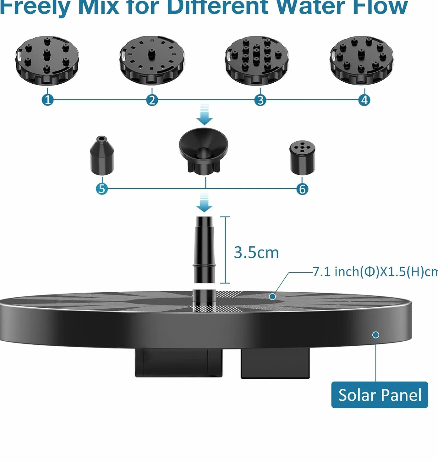 AISITIN solarna fontanna 3,5 W, 2021, pompa do stawu z 6 efektami, solarna pompa wodna, pływająca fontanna, pompa do stawu ogrodowego lub zbiorników na ryby