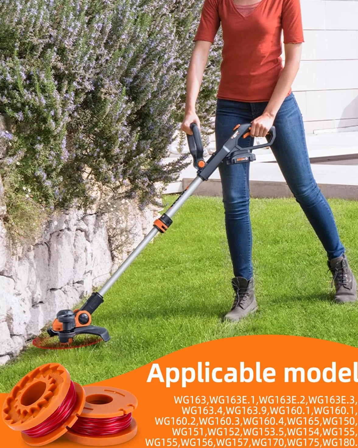 10 sztuk żyłek do podkaszarki do trawy Worx 20 V i 2 nasadki do podkaszarki, model szpulki WA0010, szpula do podkaszarki do trawy, kompatybilna z WG163