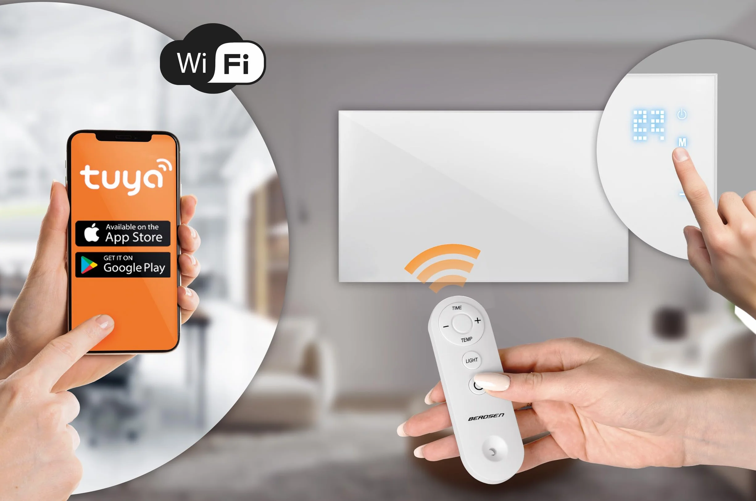 Berdsen Grzejnik na Podczerwień - Panel Grzewczy - 600 W - Szybkie Nagrzewanie - Panel Dotykowy - Pilot WiFi Aplikacja - Timer 1-9 h