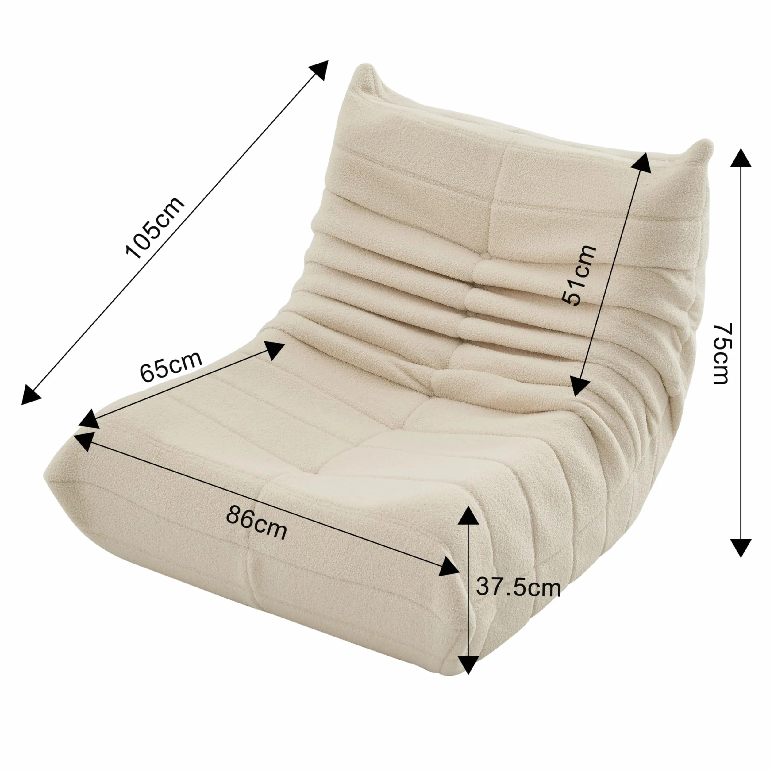 Worek do siedzenia, sofa podłogowa, sofa Togo o ergonomicznym wzornictwie, z pokrowcem ze sztucznego futra i super miękkim schowkiem, Bean Bag do sypialni, salonu (beżowy)