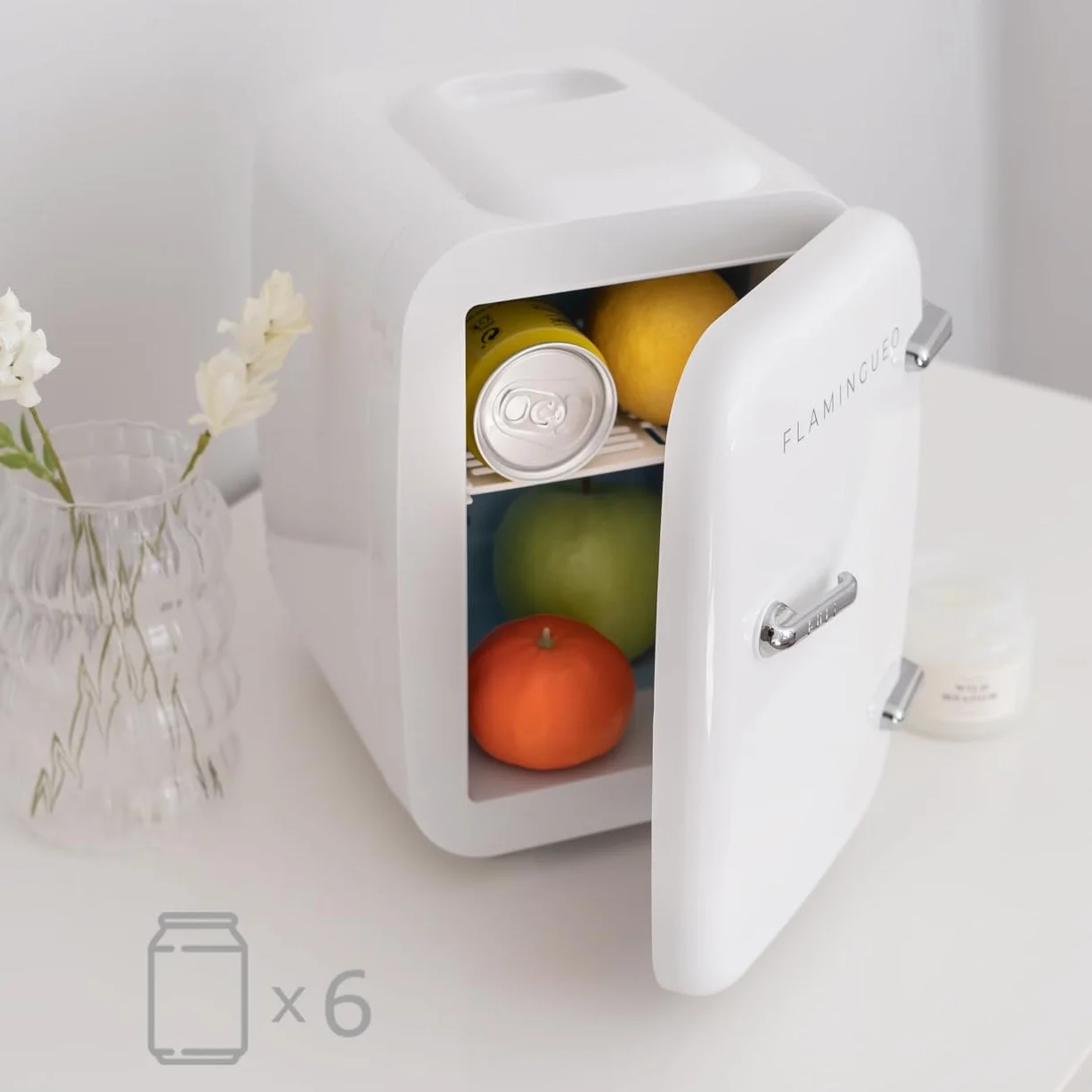 Flamingueo Mini Lodówka 4L - Mini Lodówka do Sypialni, Mała Lodówka 12V/220V, Funkcja Gorąca i Zimna, Lodówka Kosmetyczna, Mini Fridge Skincare
