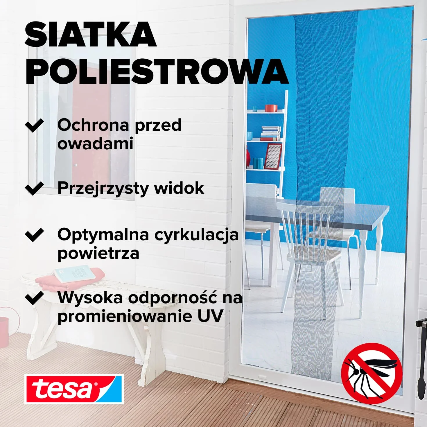 tesa INSECT STOP H&L Fly Screen for Doors - siatka na drzwi z taśmą rzepową, przycinana na wymiar, bez wiercenia - 2 x 65 x 220 cm - biały