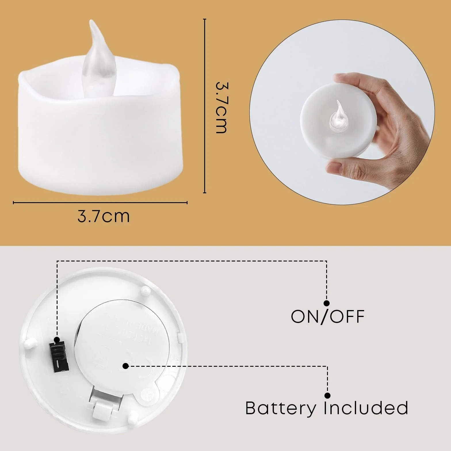 LQWELL 12 sztuk podgrzewaczy, świec LED, realistyczny migoczący płomień, zasilane bateriami, ciepły żółty, plastik, 3,2 x 3,6 cm na wesele, imprezę, festiwal, dekorację domu