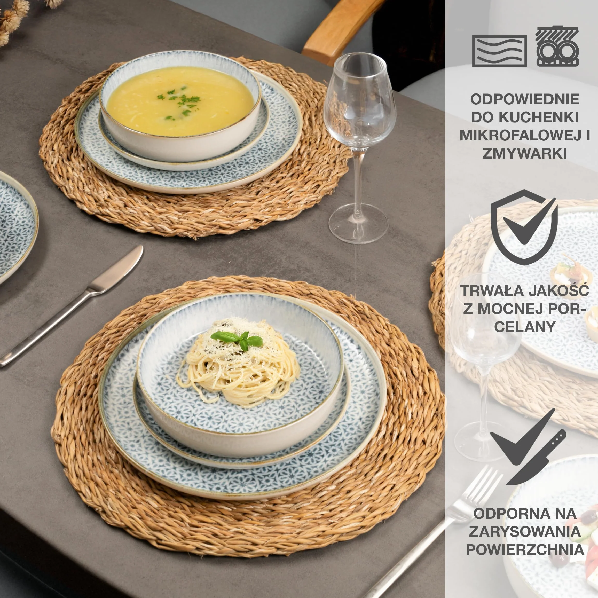 Moritz & Moritz ALHAMBRA 18-częściowy zestaw naczyń dla 6 osób, z wysokiej jakości porcelany, nowoczesny serwis stołowy w kolorze niebieskim, łatwy w pielęgnacji, zestaw 6 talerzy obiadowych, talerzy