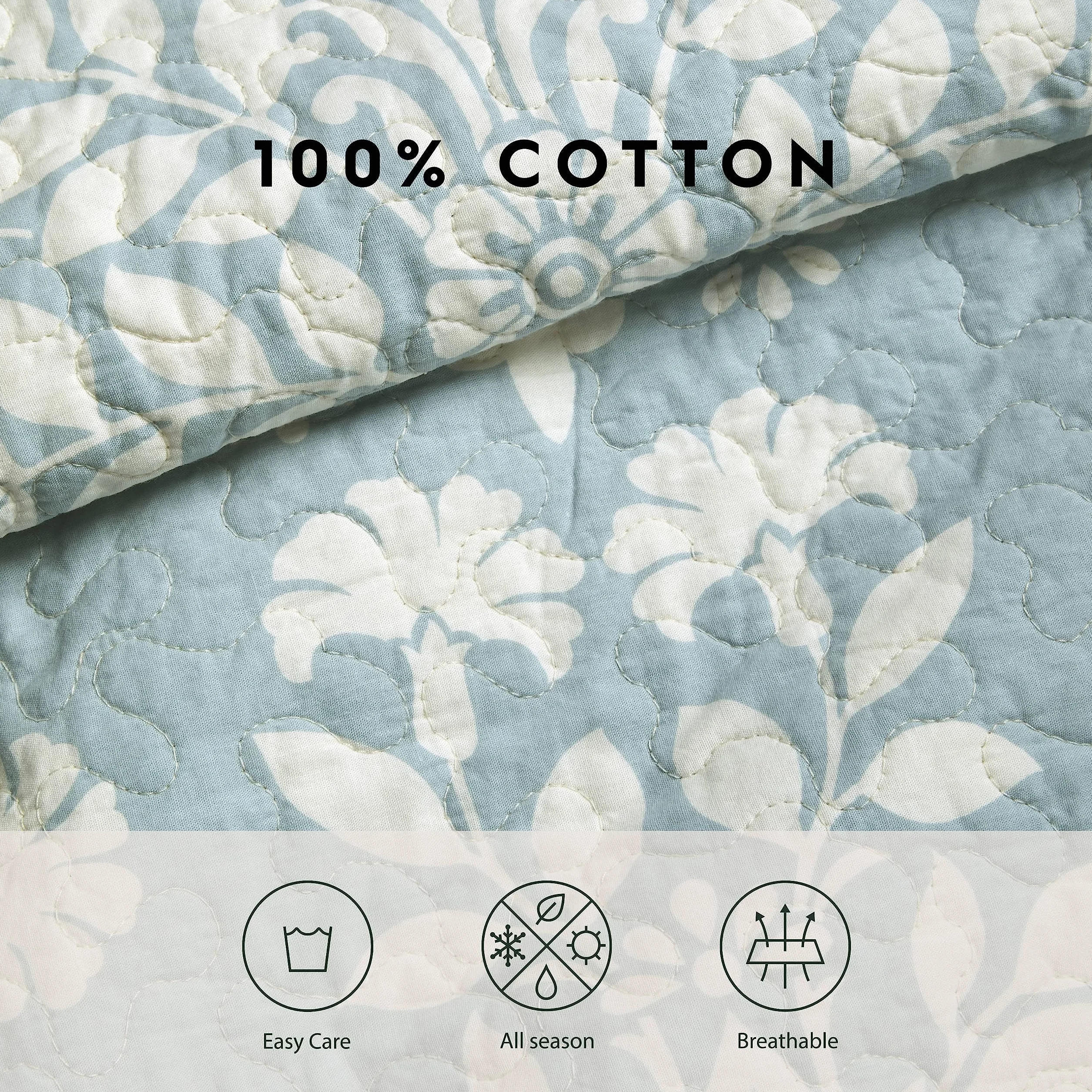 Laura Ashley - Kolekcja Rowland - Zestaw kołder - 100% bawełna, odwracalna, całoroczna pościel z pasującymi pokrowcami, wstępnie prana dla dodatkowego komfortu, pełna/królowa, niebieska