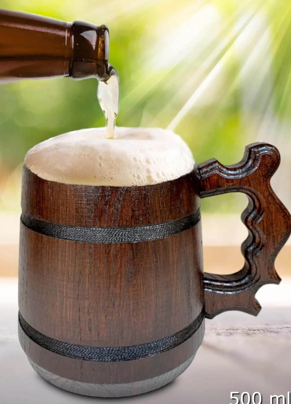 Drewniany Kufel do Piwa 500 ml z Dębu i Stali Nierdzewnej, Duży Kubek na Napoje, Made in UE (Diablo)